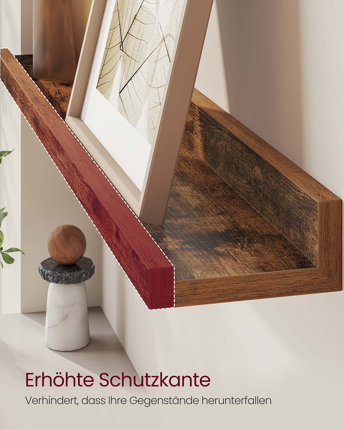 Sienas plaukti, 2 gab., 60 x 10 cm, MDF, vintage brūnā krāsā - Image 5