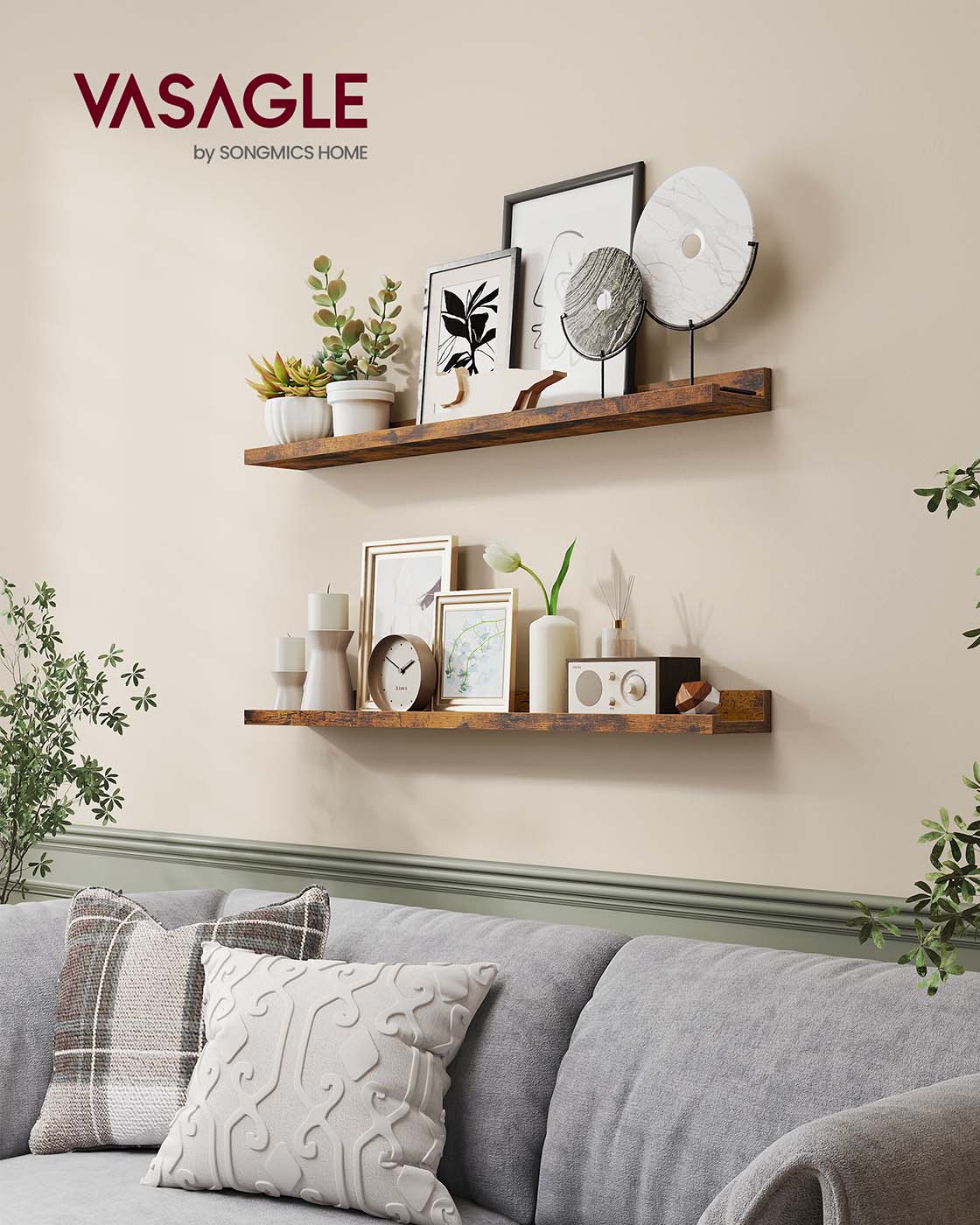 Seinähyllyt, 3 kpl setti, 80 cm, MDF, vintage ruskea - Image 2