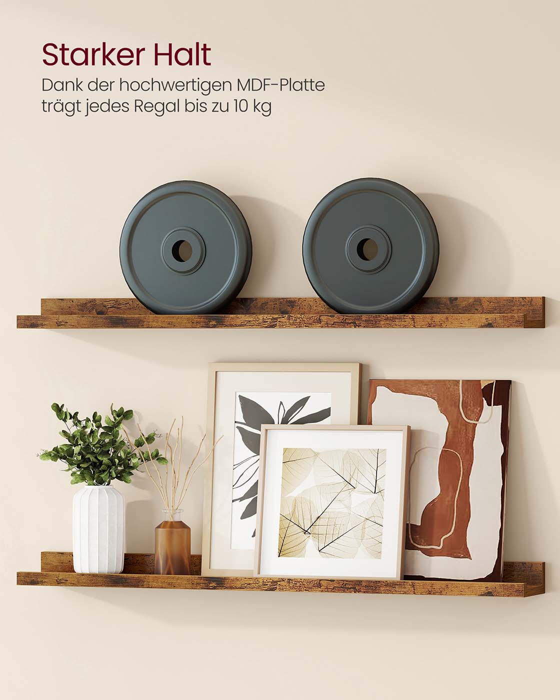 Seinähyllyt, 3 kpl setti, 80 cm, MDF, vintage ruskea - Image 3