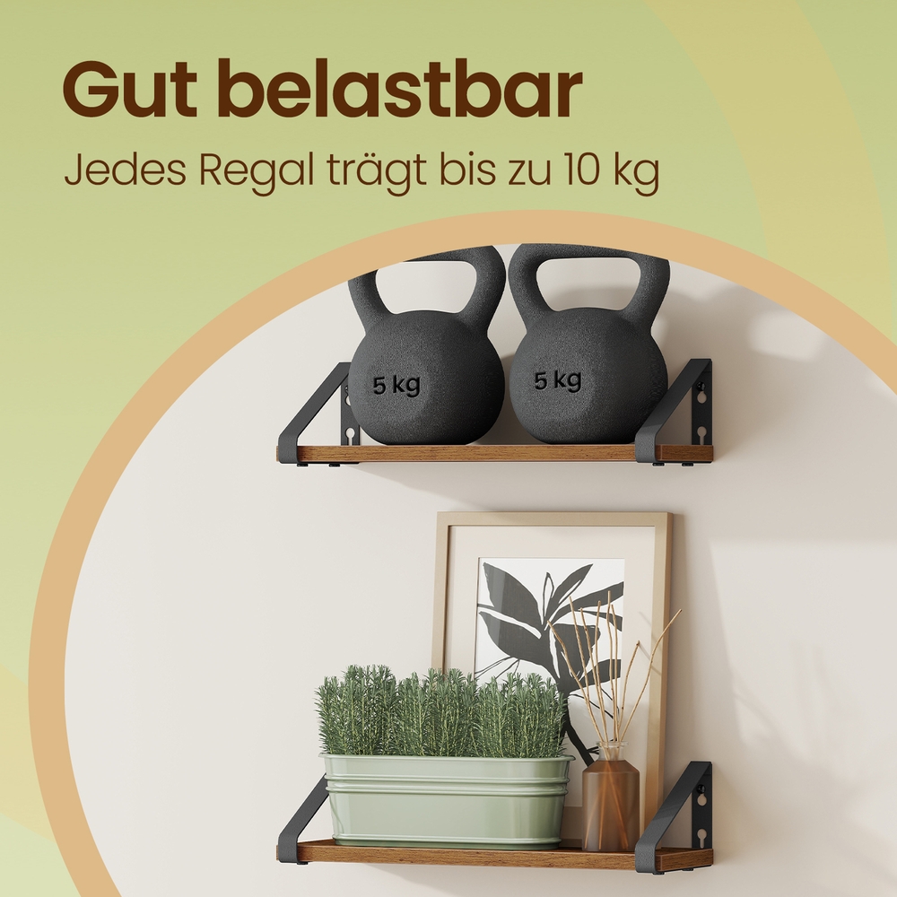 Sieninė lentyna, 2 vnt. komplektas, 40 cm, medžio drožlių plokštė ir plienas, ruda-juoda - Image 6