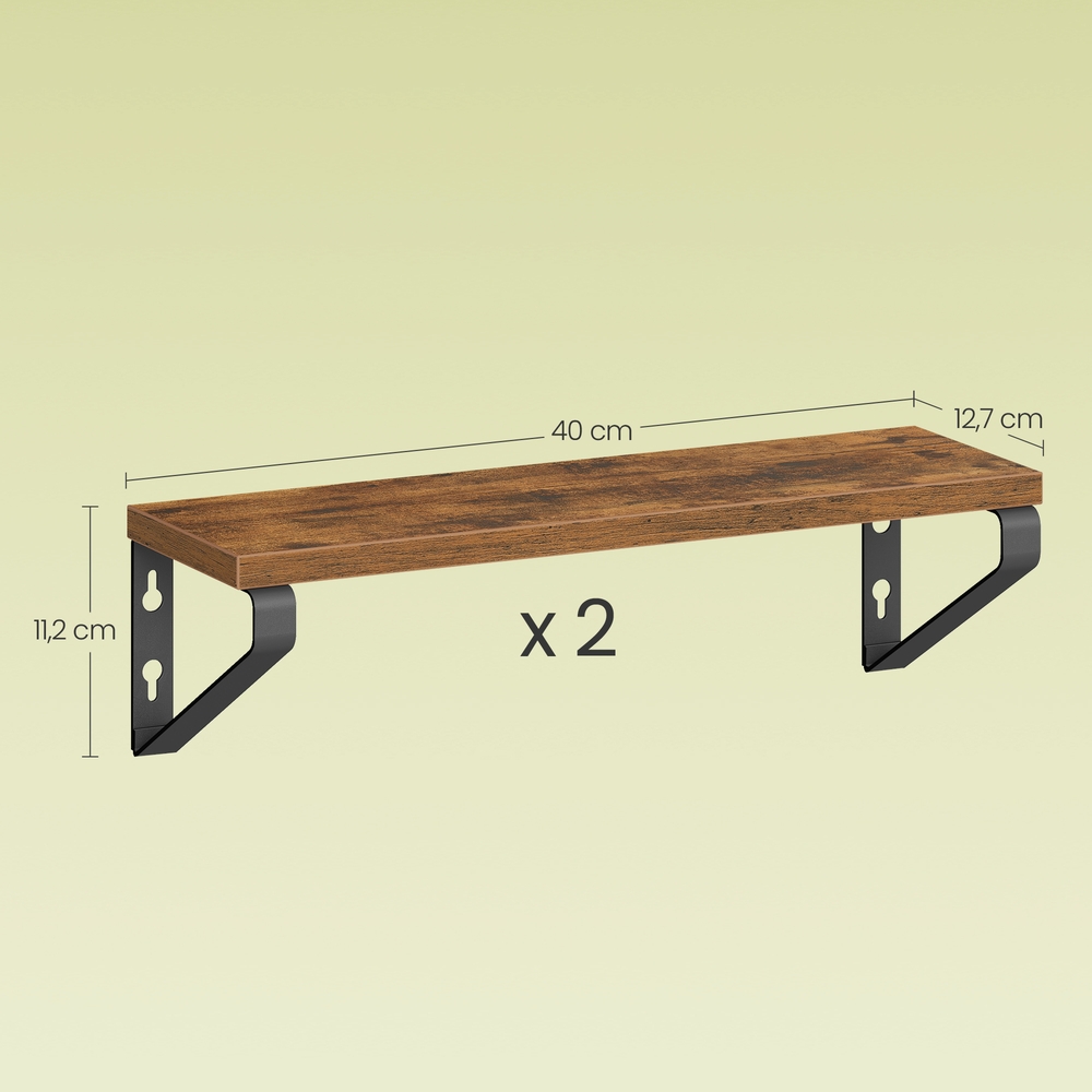 Sieninė lentyna, 2 vnt. komplektas, 40 cm, medžio drožlių plokštė ir plienas, ruda-juoda - Image 8