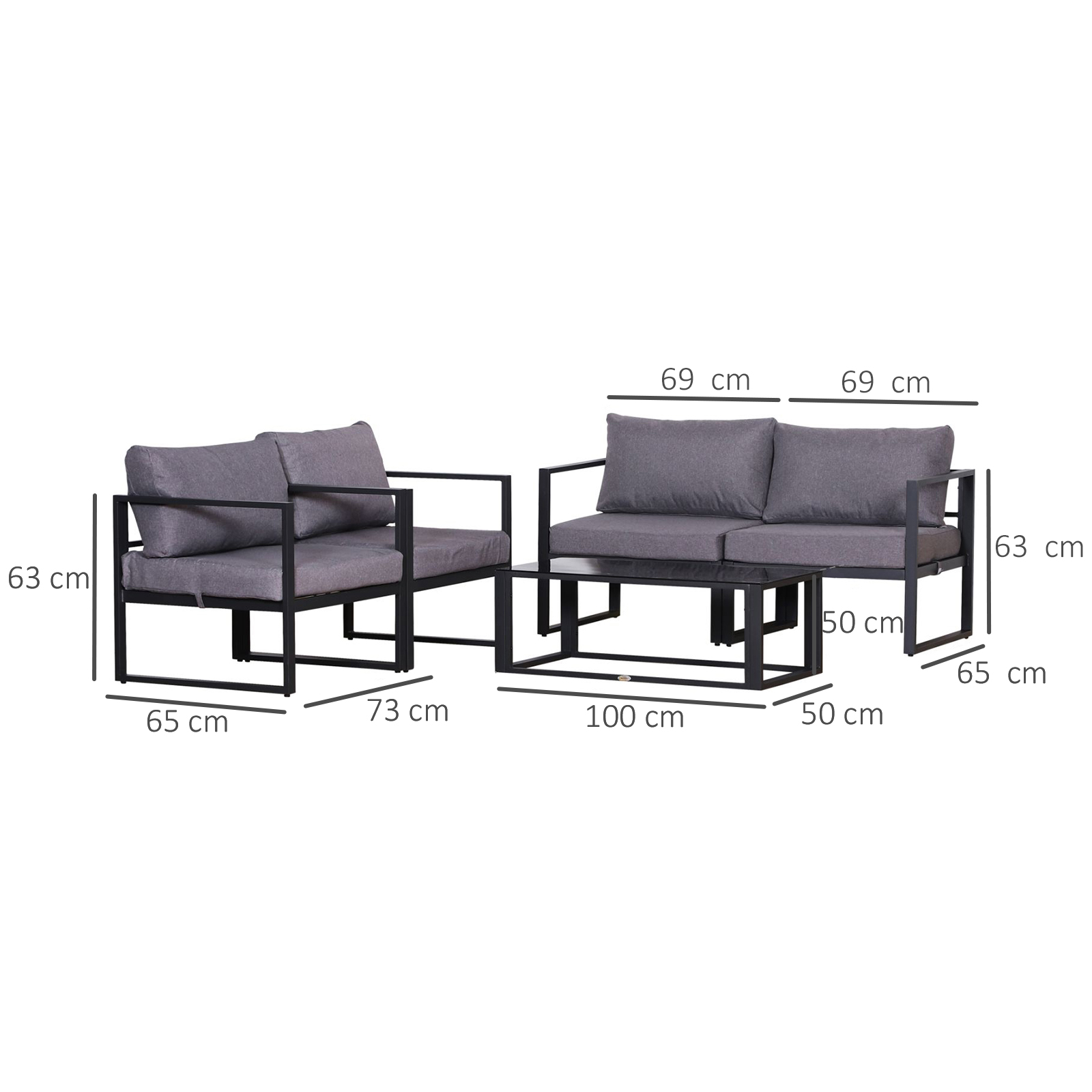 4-osainen puutarhakalustesetti, harmaa, alumiiniini, 138 x 69 x 63 cm - Image 3