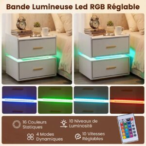 Öökapid 2 tk LED-valgustuse ja laadijaga valge