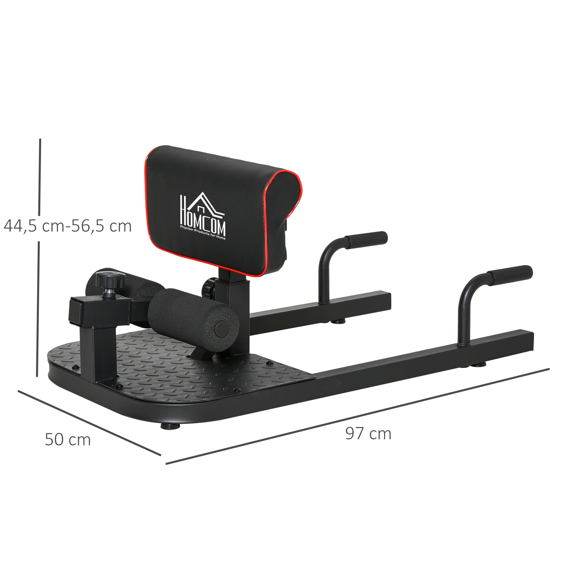 Sissy squat treniruoklis, 3 viename, juodas, 50 x 97 x 44,5–56,5 cm - Image 3
