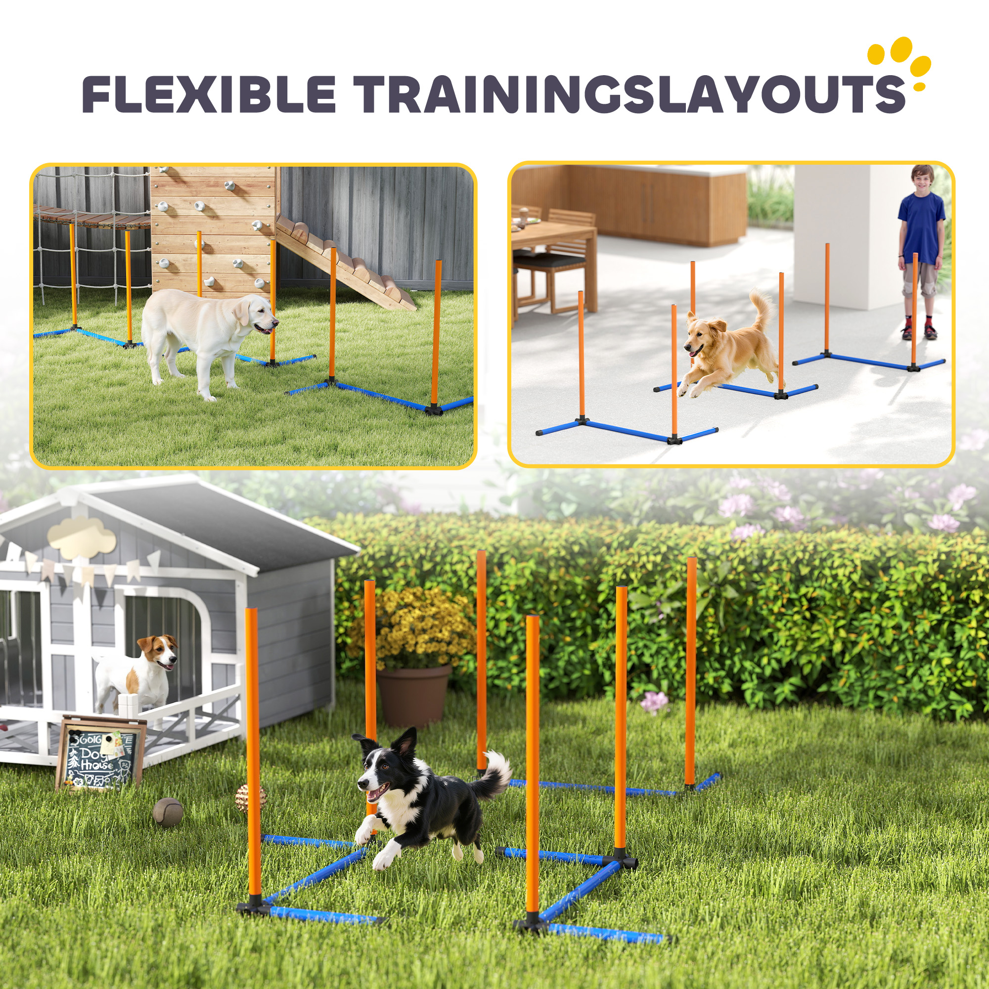 3 dalių šunų agility rinkinys, oranžinė, mėlyna, juoda, 65 x 64 x 69 cm - Image 4