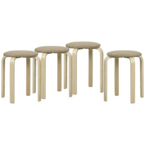 4-osaline virnastatavate polsterdatud taburettide komplekt, khaki, puidust jalad, 40 x 45 cm