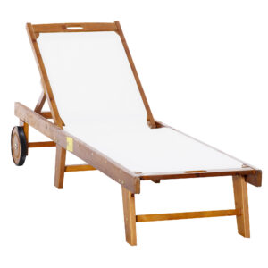 Aiatool ratastel, akaatsiapuit, naturaalne/valge, 198 x 55 x 30-88,5 cm