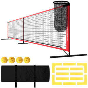 Pickleball-võrgu komplekt aluse ja pallidega, teras, plast, punane