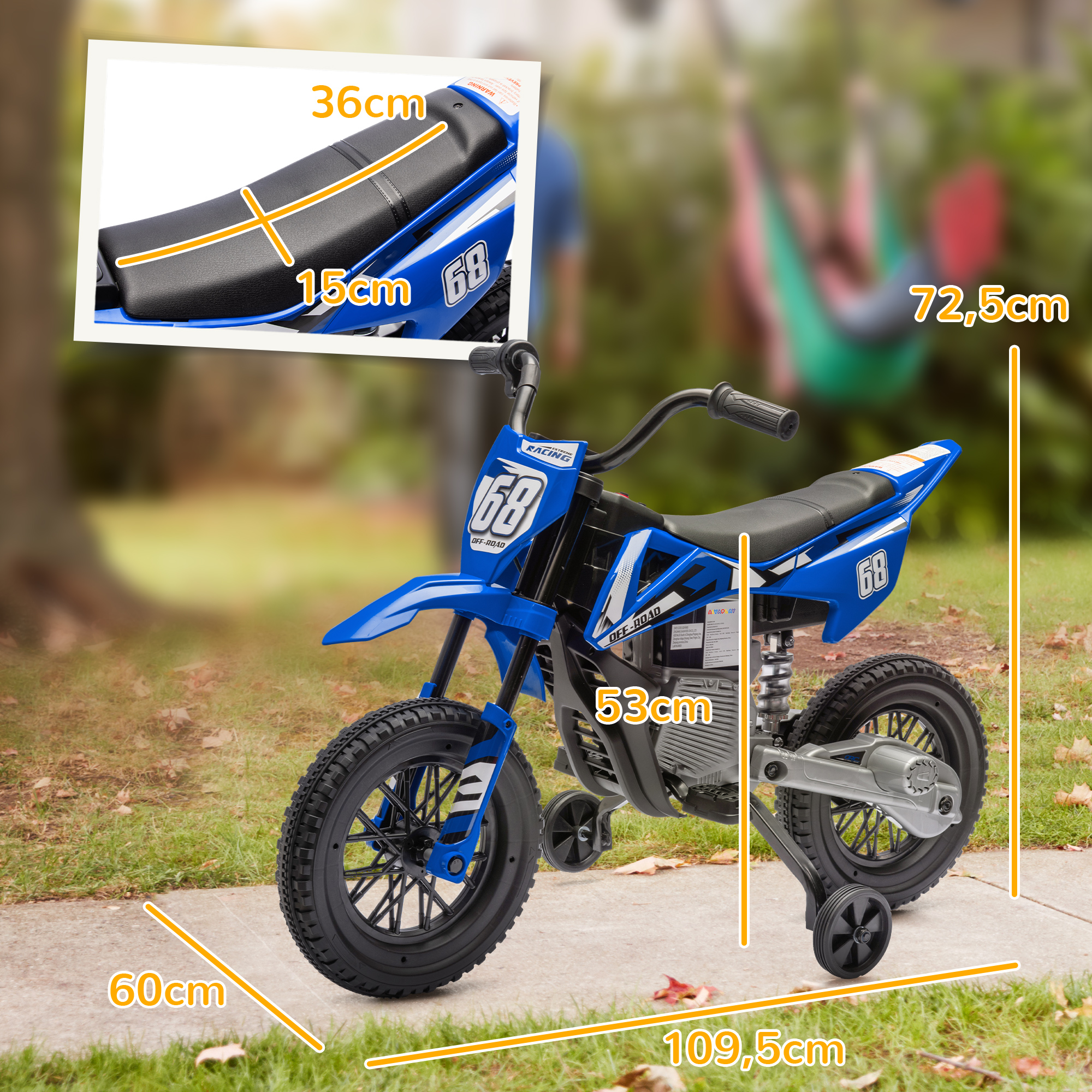 Elektrinis vaikiškas motociklas, 12V, mėlynas, 109,5 x 60 x 72,5 cm - Image 3