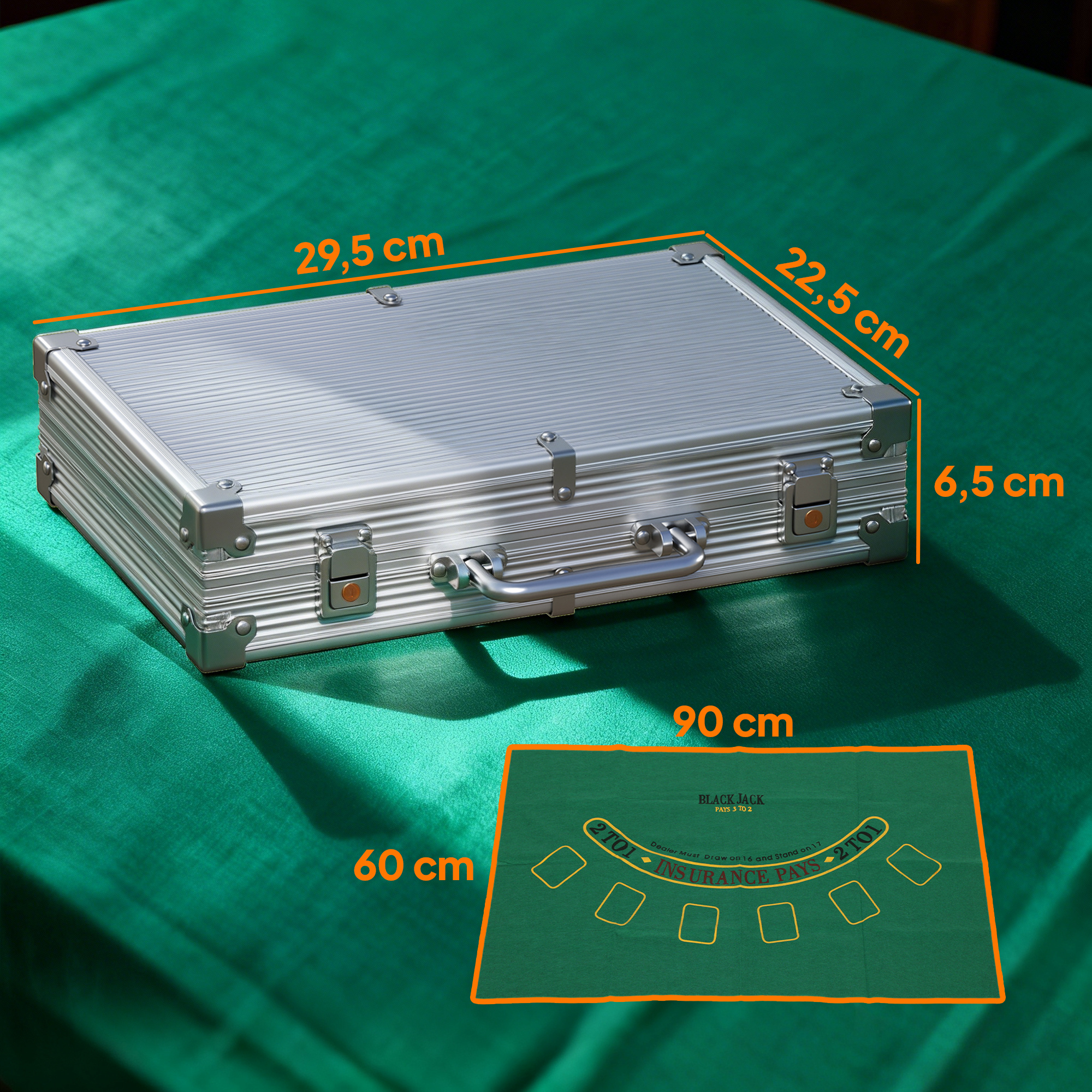 Pokkeri žetoonide komplekt kohvris, hõbedane, 200 tk, 29,5 x 22,5 x 6,5 cm - Image 3