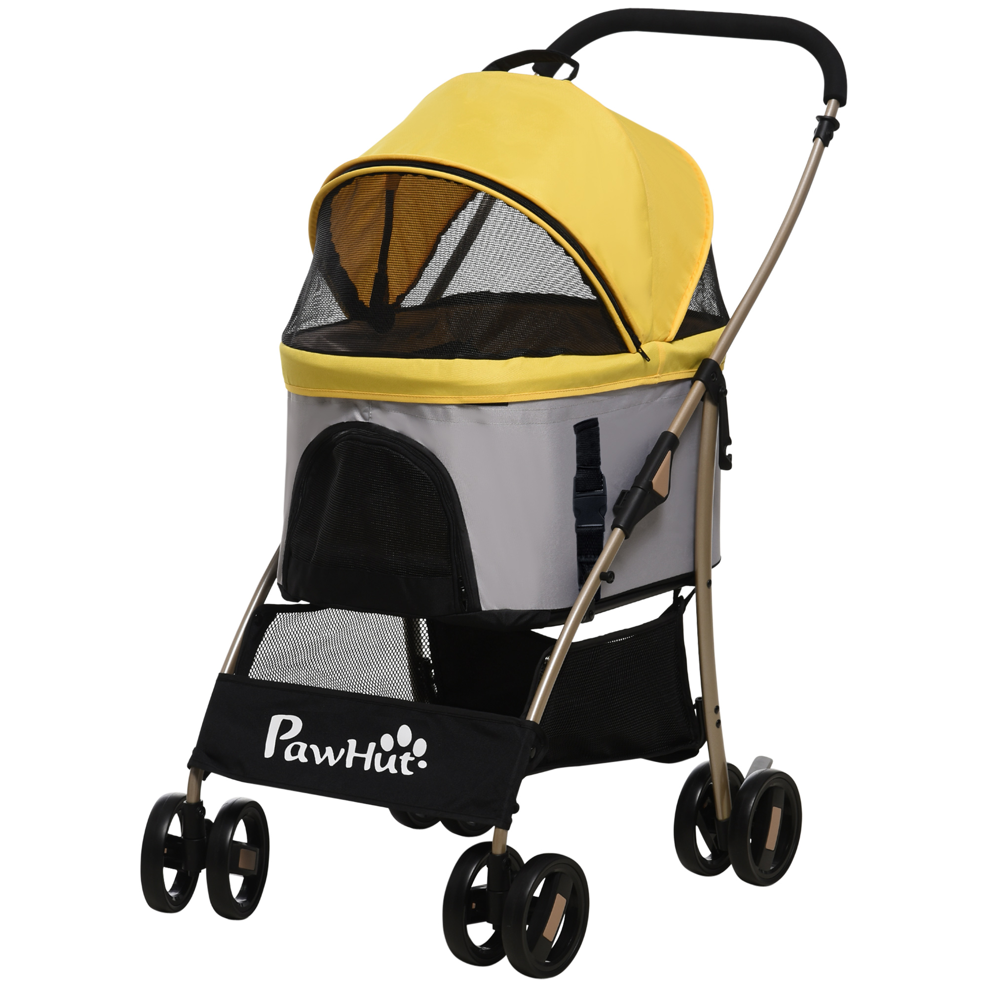 2-in-1 lemmiklooma jalutuskäru, kokkupandav, kollane, kuni 10 kg, 82 x 49,5 x 98 cm