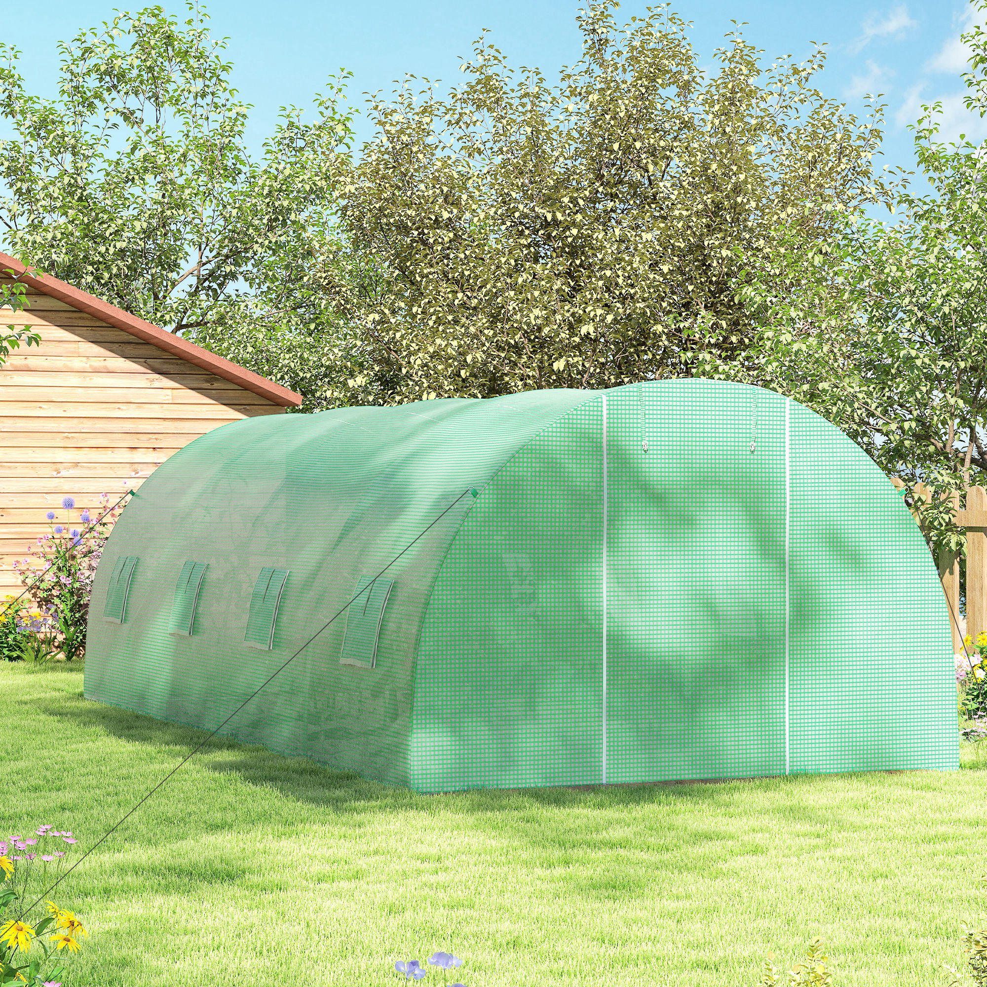Sisäänkäveltävä kasvihuone, 8 verkkoikkunaa, kestävä kalvo, teräsrunko, vihreä, 6 x 3 x 2 m - Image 9