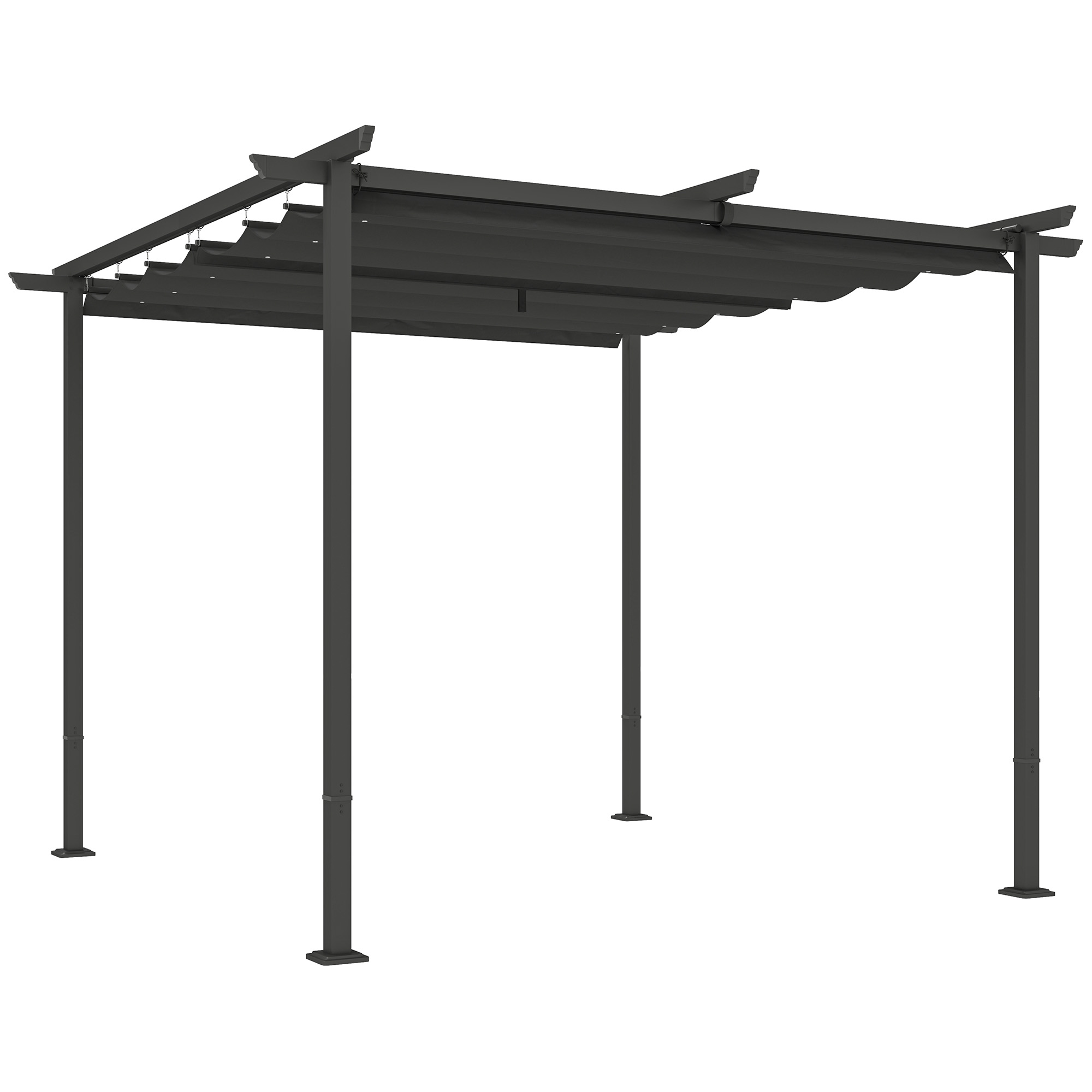 Pergola 3 x 3 m ar regulÄ“jamu jumtu, metÄla rÄmis, tumÅ¡i pelÄ“ka