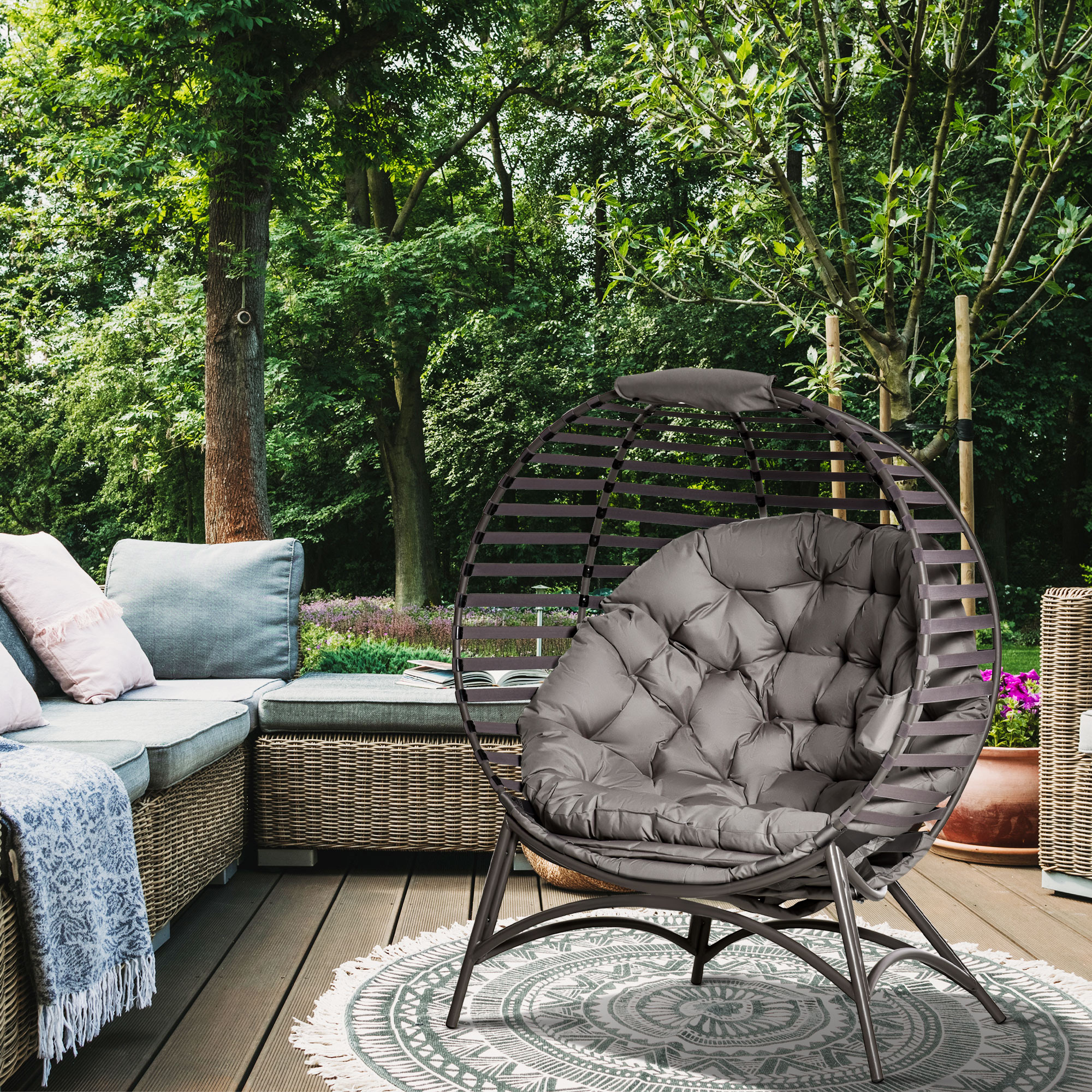 Papasan-tuoli puutarhaan, hiekanruskea, teräs, 118 x 75 x 139 cm - Image 2