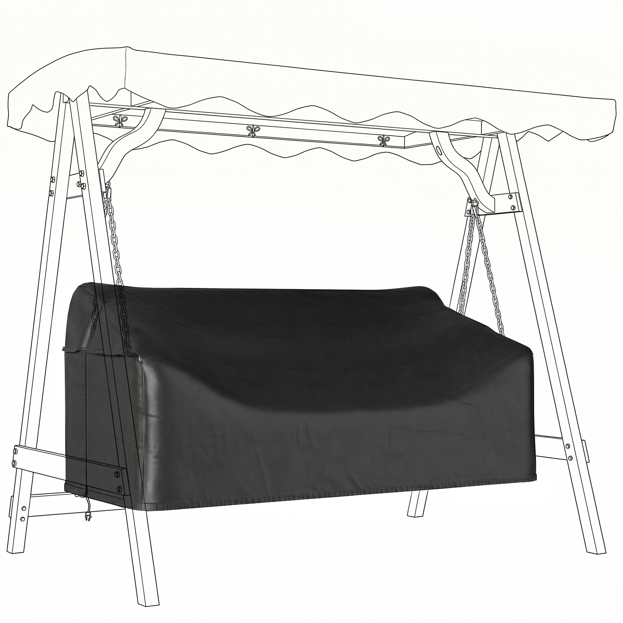 3-kohaline aiakiige kate, must, 185 x 76 x 81 cm
