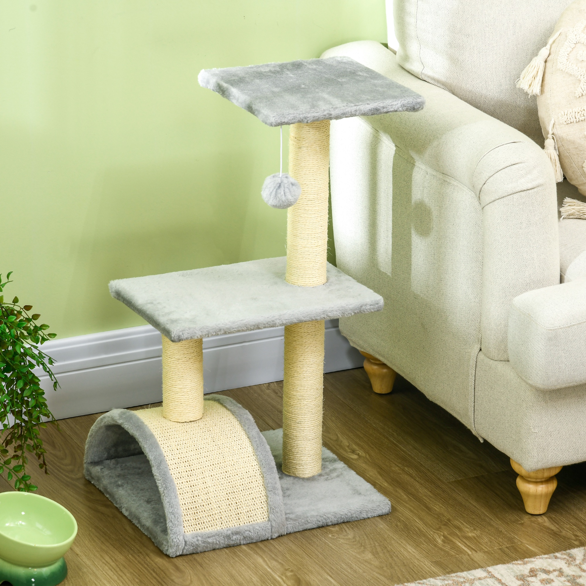 Kissan kiipeilypuu 72 cm, vaaleanharmaa, MDF, sisal - Image 8