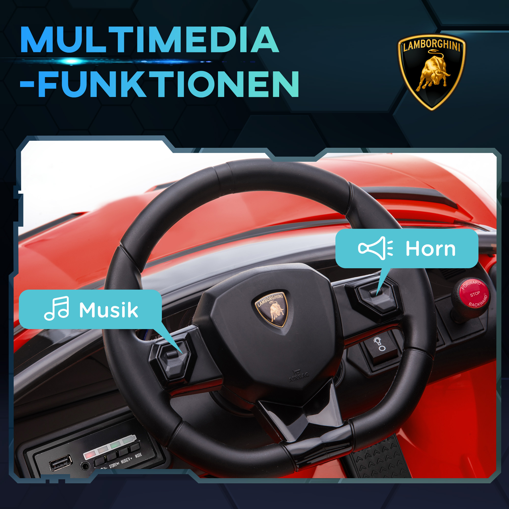 Elektriska bērnu mašīna Lamborghini Aventador SVJ Roadster, sarkana, 107,5 x 64,5 x 47 cm - Image 7