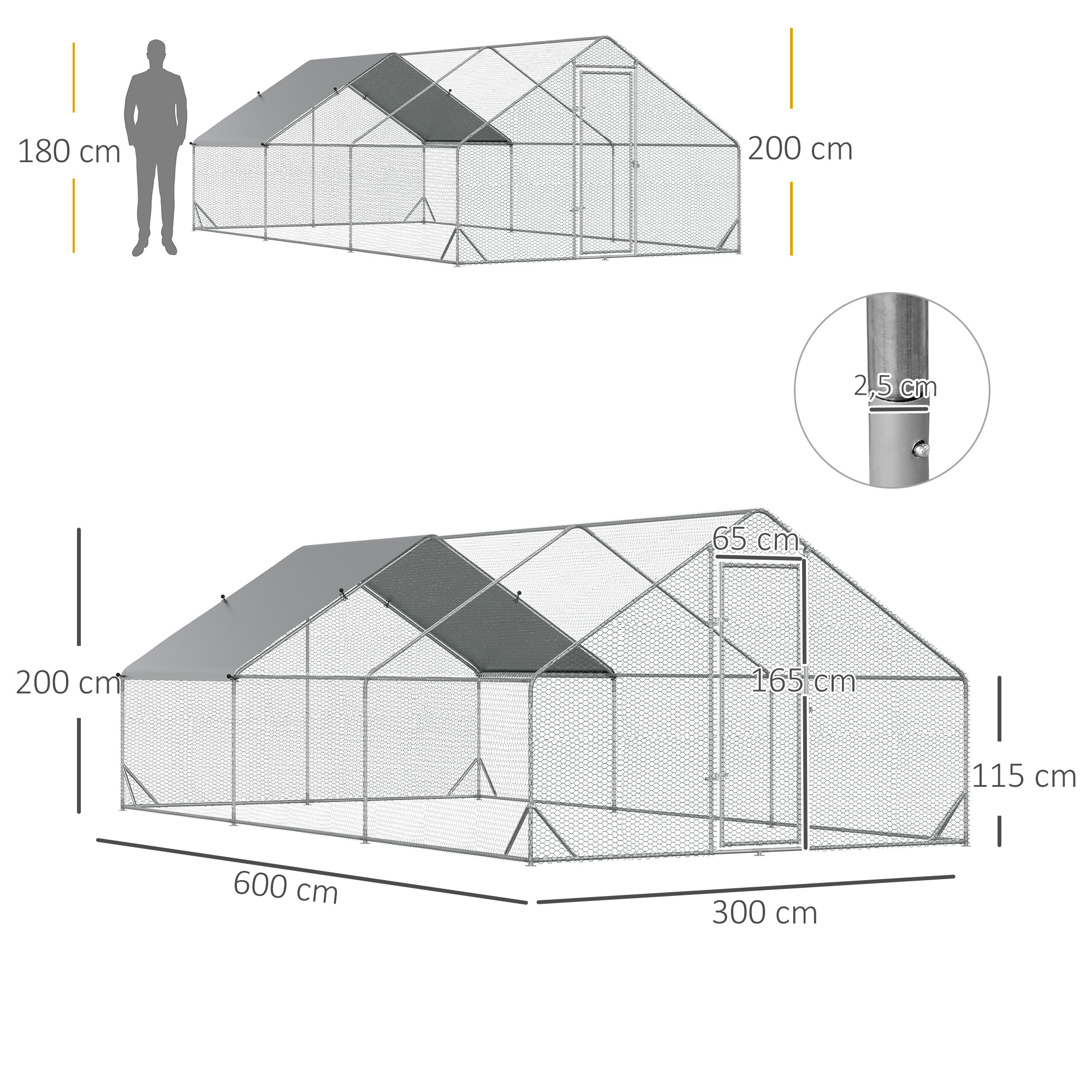Vištidė / laisvo laikymo aptvaras, sidabrinė, pilka, 300 x 600 x 200 cm - Image 3