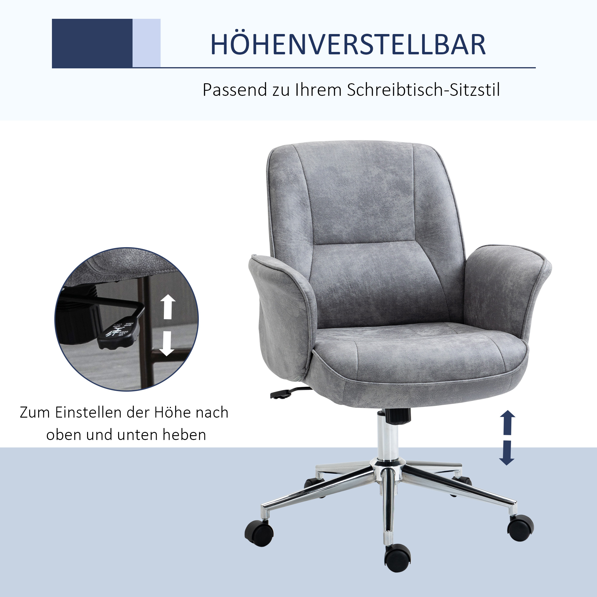 Biroja krēsls ar šūpošanās funkciju, regulējams augstums, gaiši pelēks, mikrošķiedra, 67 x 69 x 92-102 cm - Image 4
