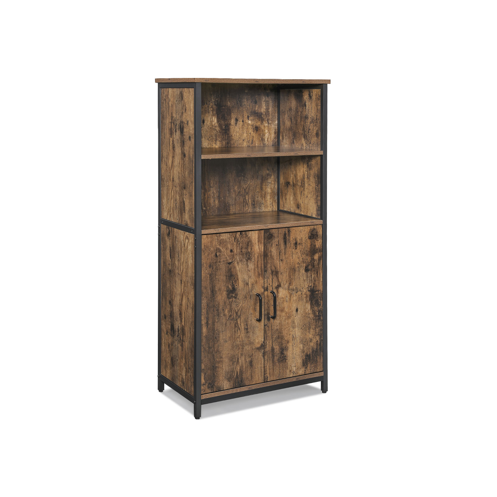 Daiktų laikymo spintelė su 2 atviromis lentynomis, 60 x 35 x 125 cm, ruda/juoda