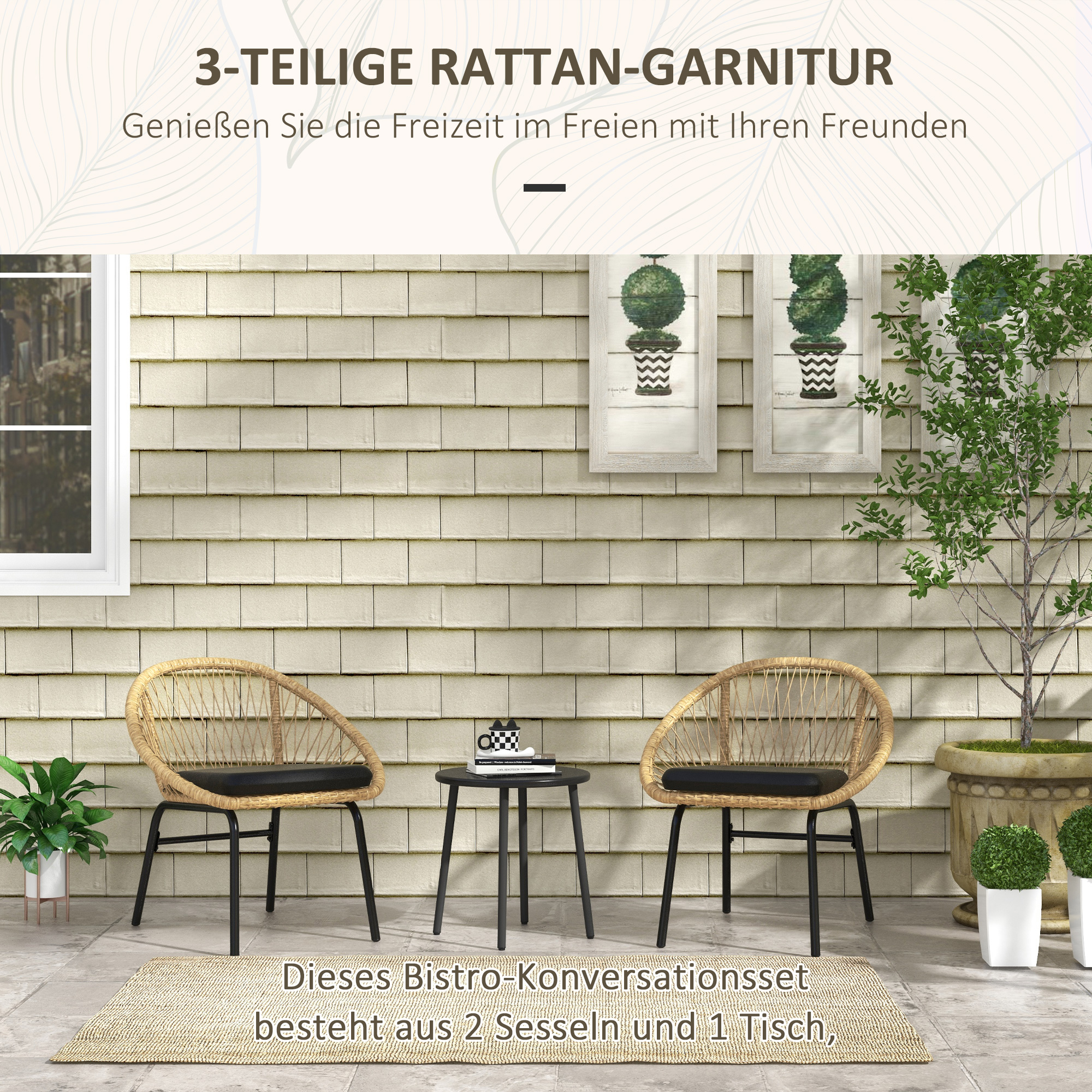 3 dalių terasos bistro komplektas, geltonas ir juodas, 2 kėdės ir staliukas - Image 4