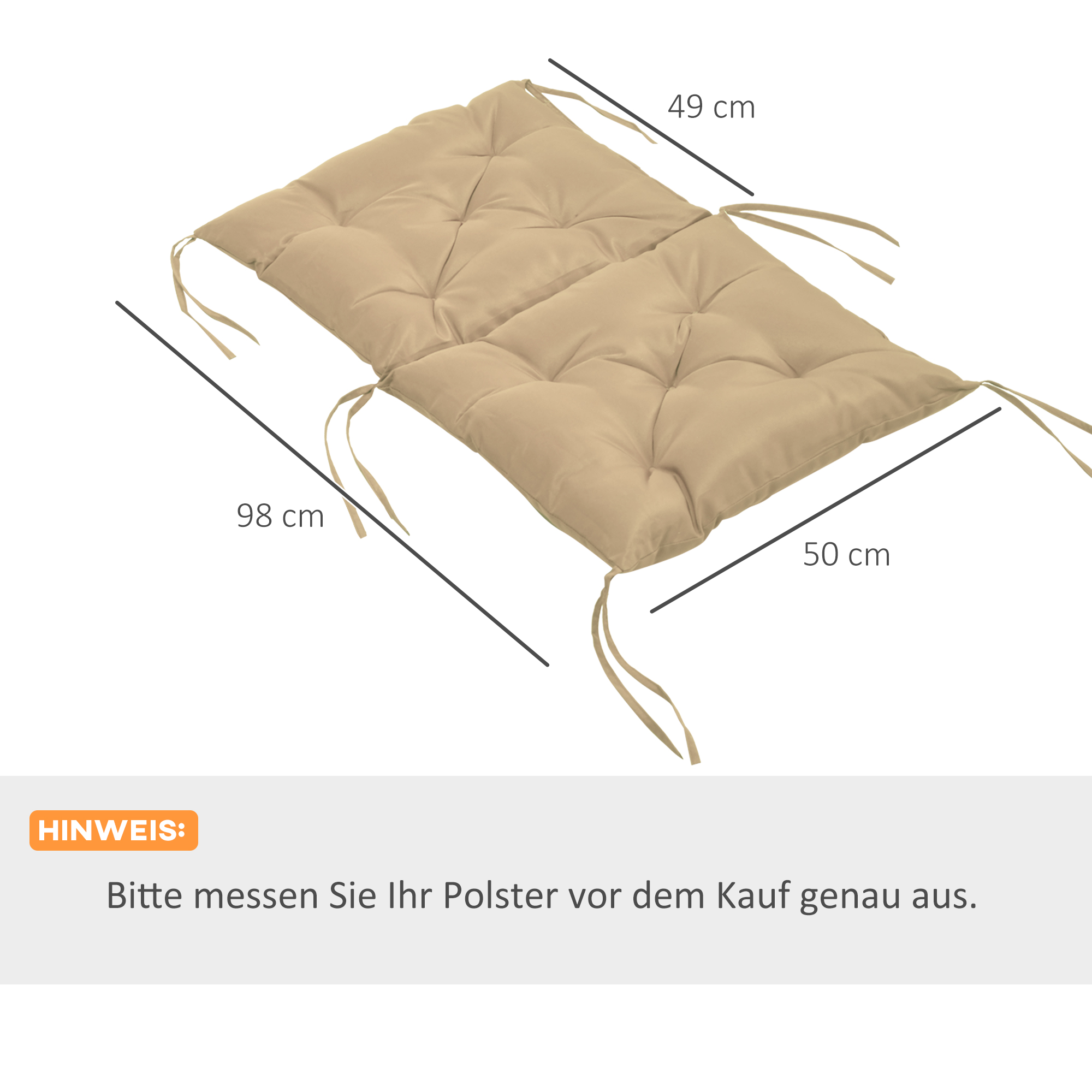 2 vnt. sėdynės pagalvėlių rinkinys, 98 x 50 cm, khaki, poliesteris, 8 cm - Image 3
