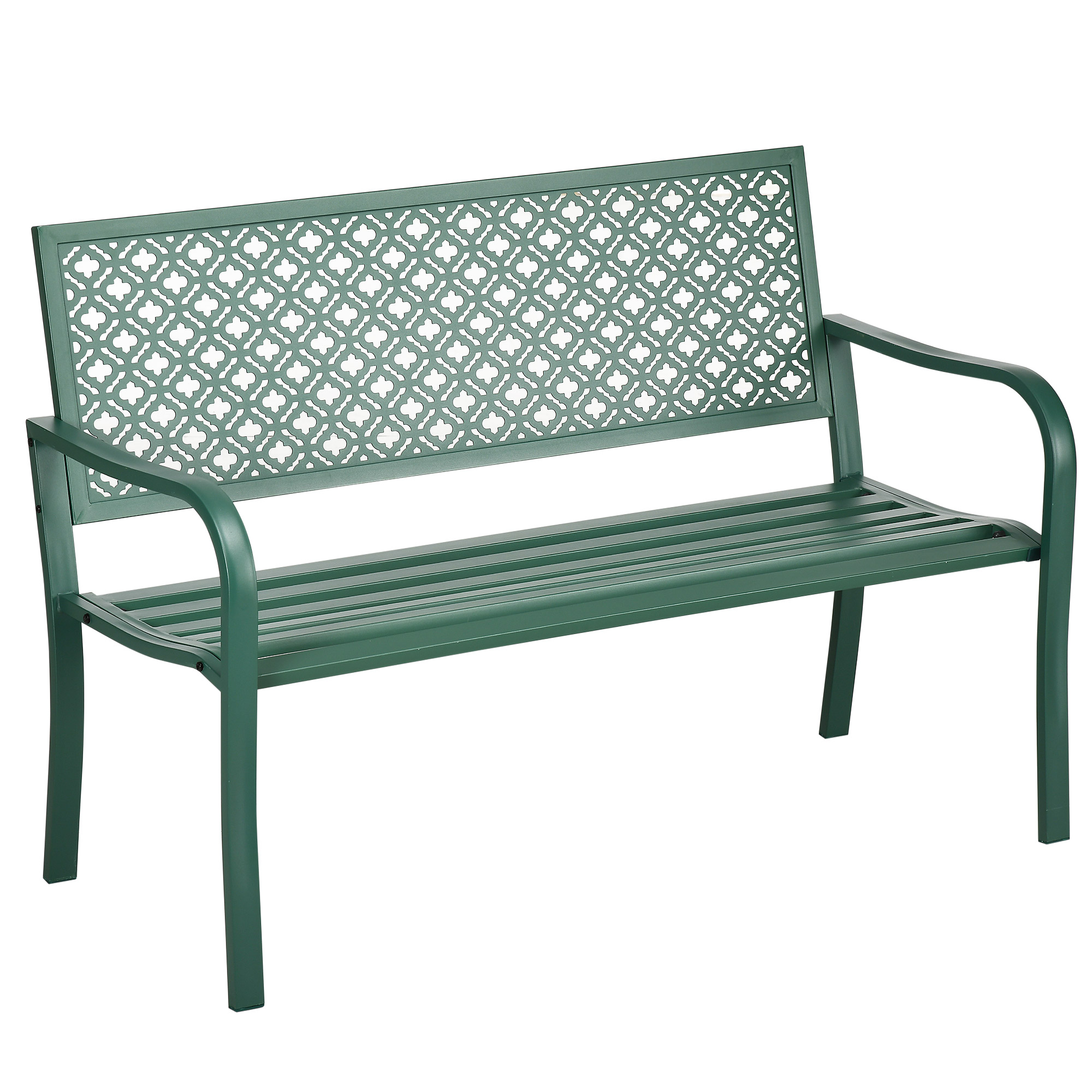 Sodo suoliukas iš metalo, 2 vietų, tamsiai žalias, 127 x 63 x 83 cm