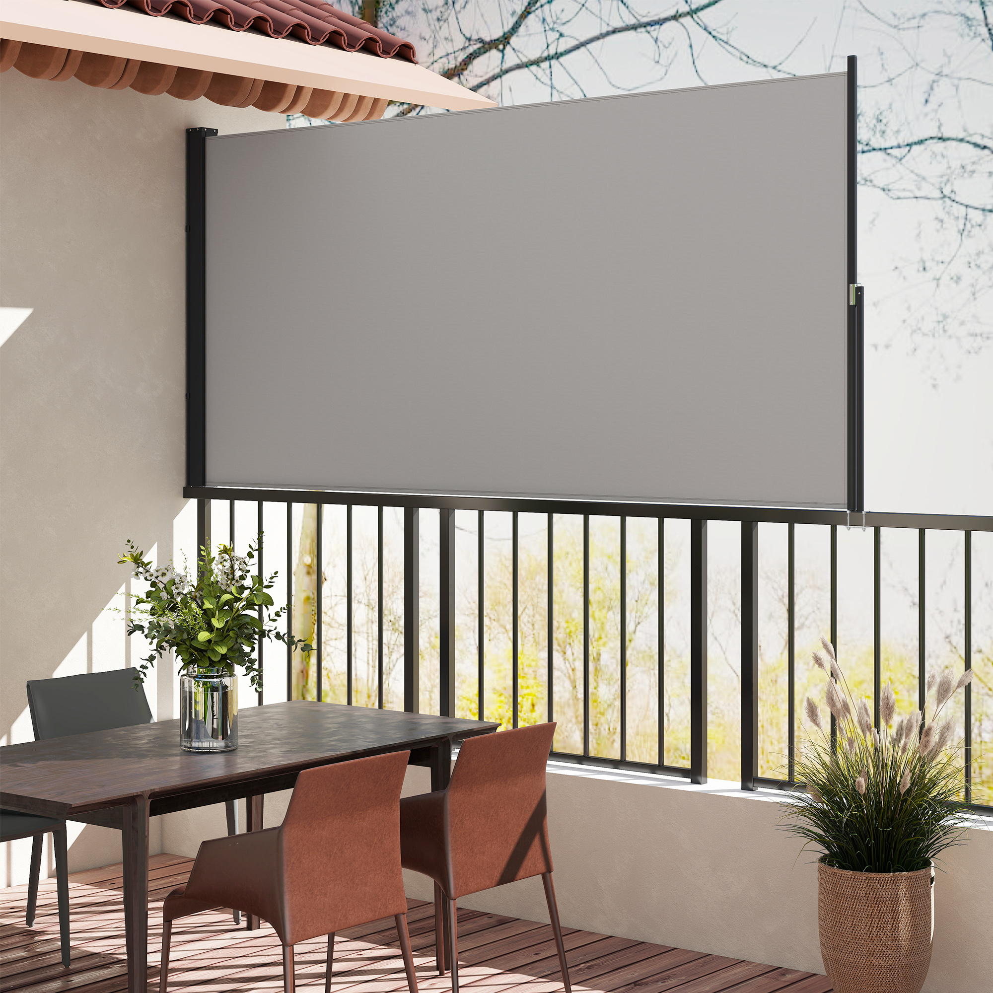 Sānu markīze ar izvelkamu aizslietni, gaiši pelēka, 3 x 1,4 m - Image 7
