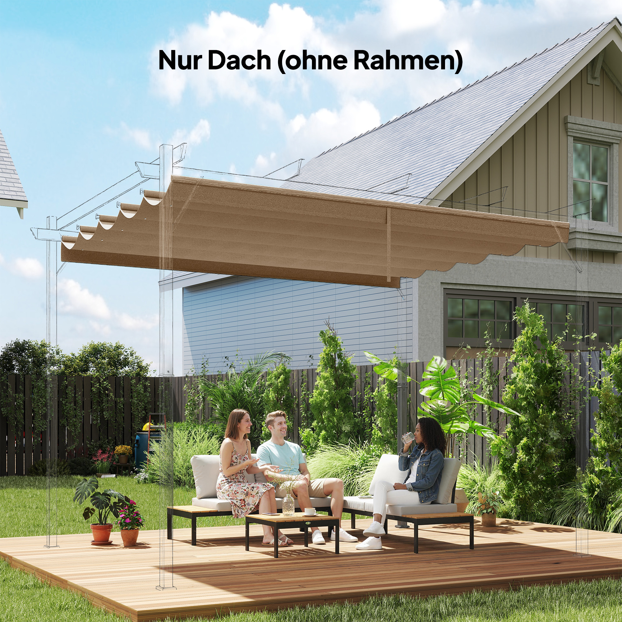 Pakeičiamas stogo tentas pavėsinei, 3 x 3 m, rudas, 250 x 255 cm - Image 2