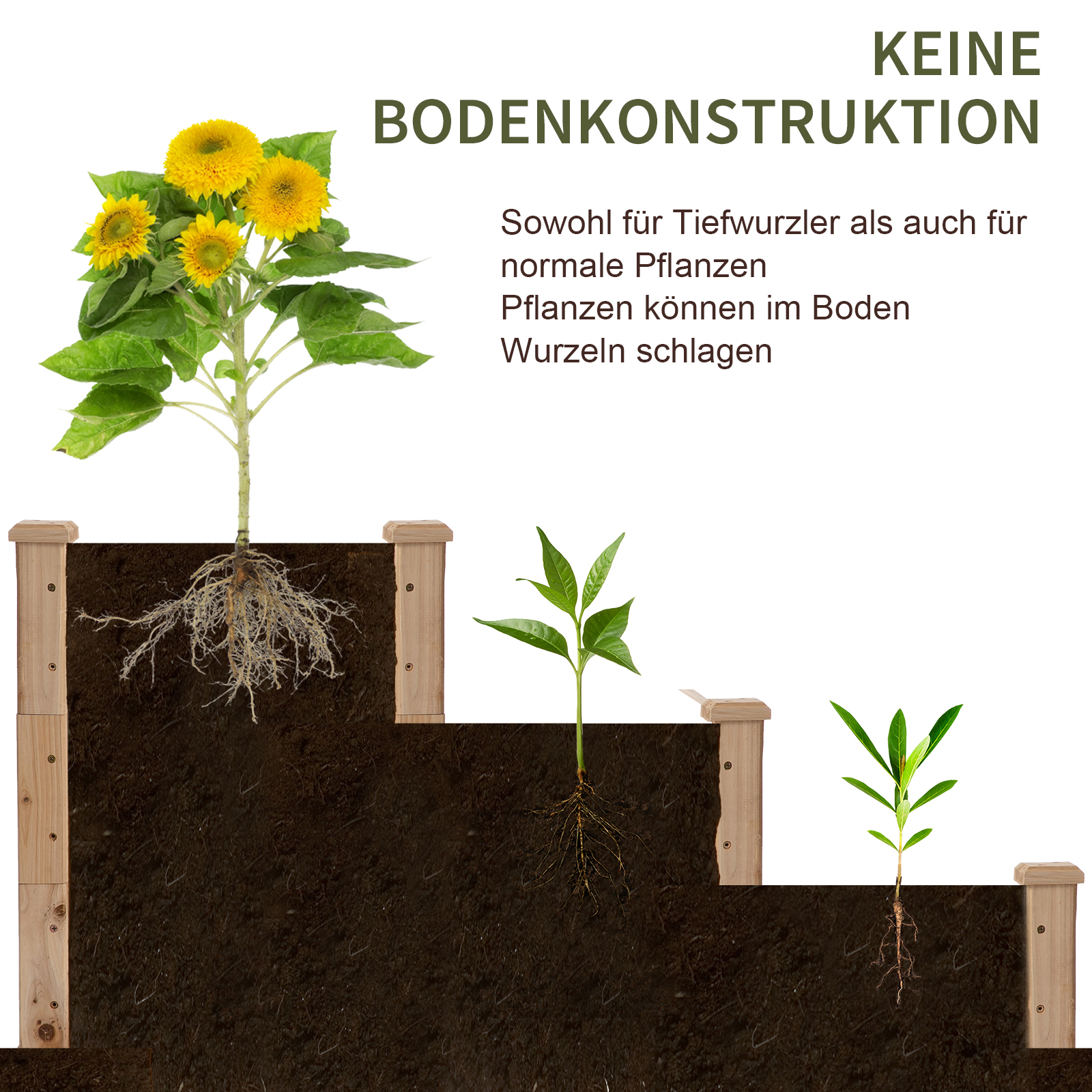 Kolmitasoinen kohopenkki, luonnonpuun värinen, 120 x 120 x 56 cm - Image 5