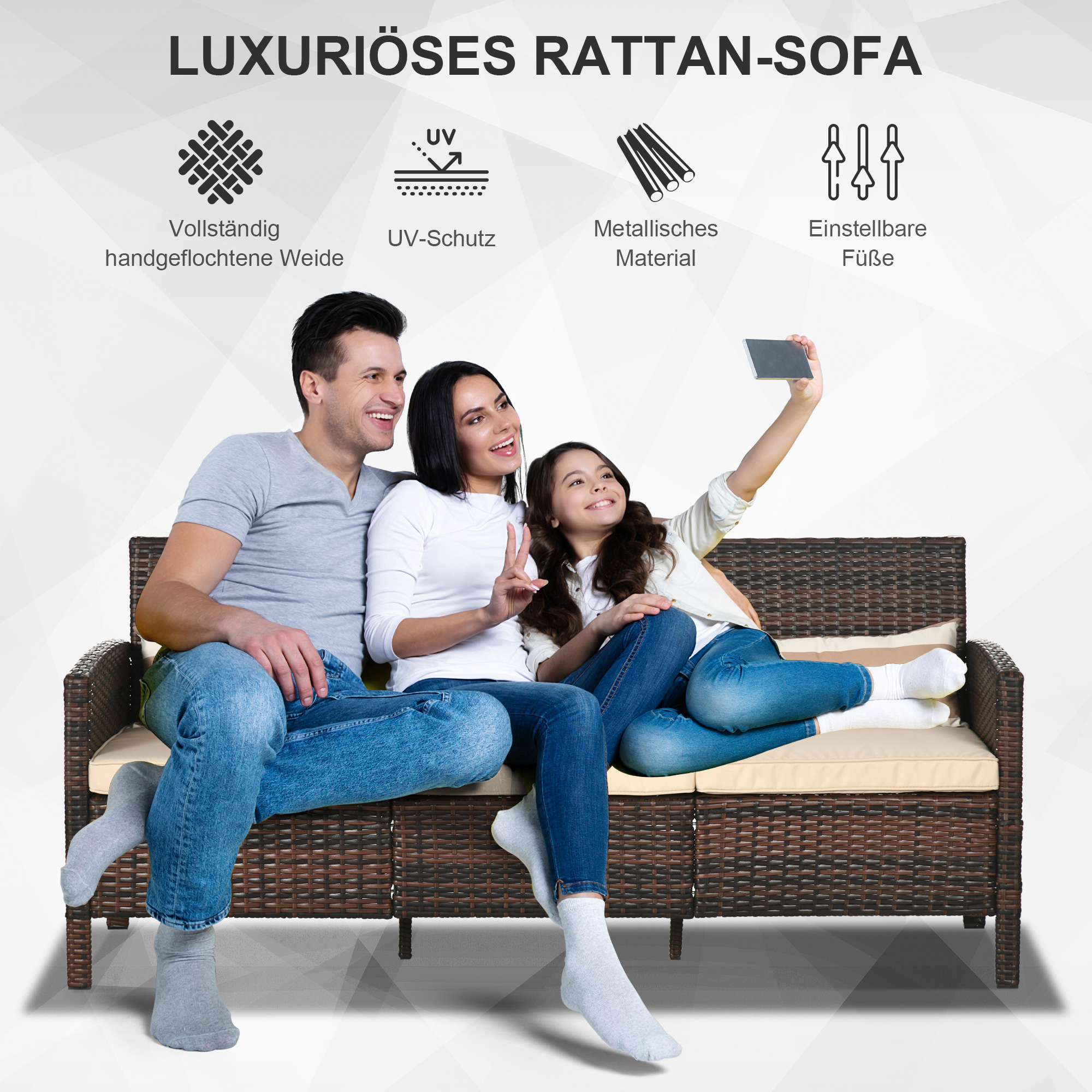3 vietų lauko sofa su pagalvėlėmis, rudos spalvos, 173 x 68 x 78 cm - Image 4