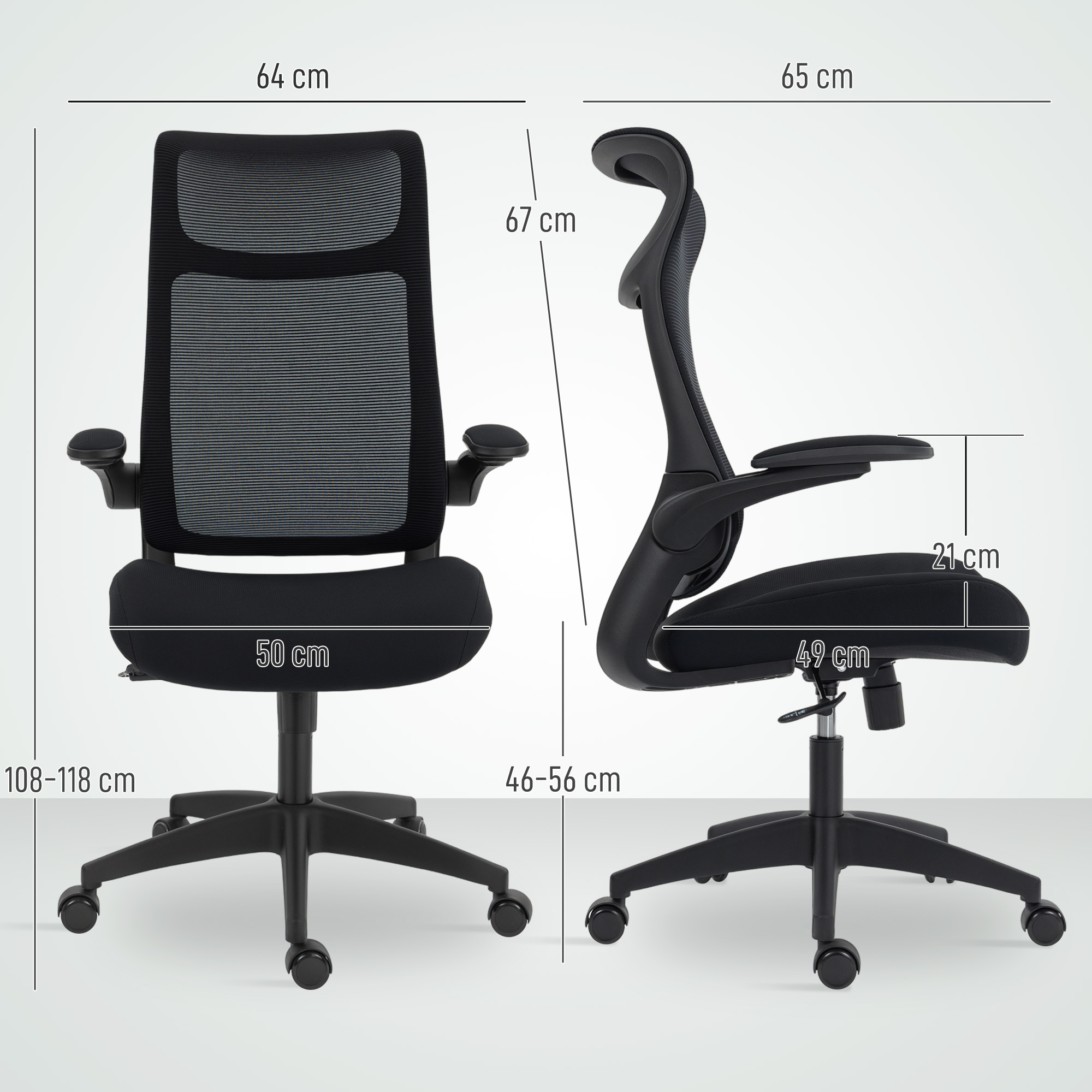 Ergonominė biuro kėdė su 3D porankiais, tinklo audinys, juoda, 108-118 cm - Image 3