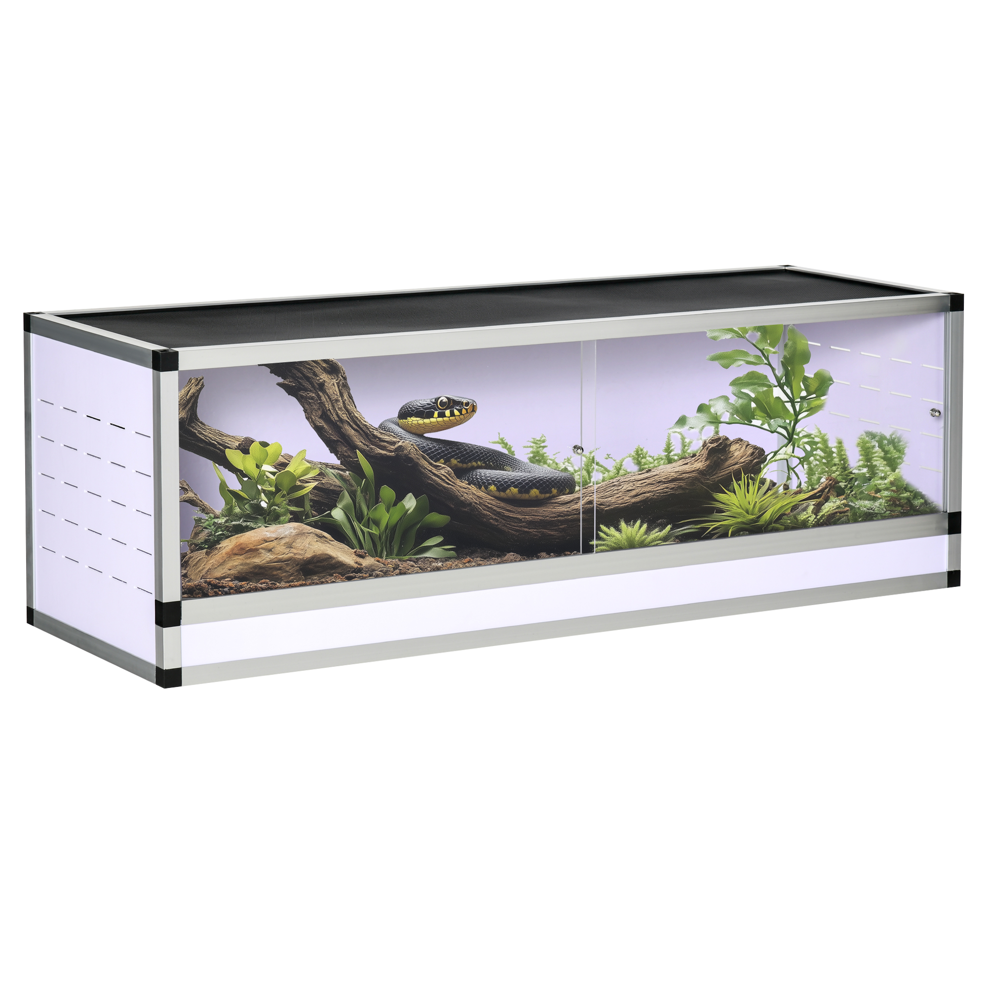 Terraarium alumiiniumist, valge / hõbedane / must, 120 x 40 x 40 cm