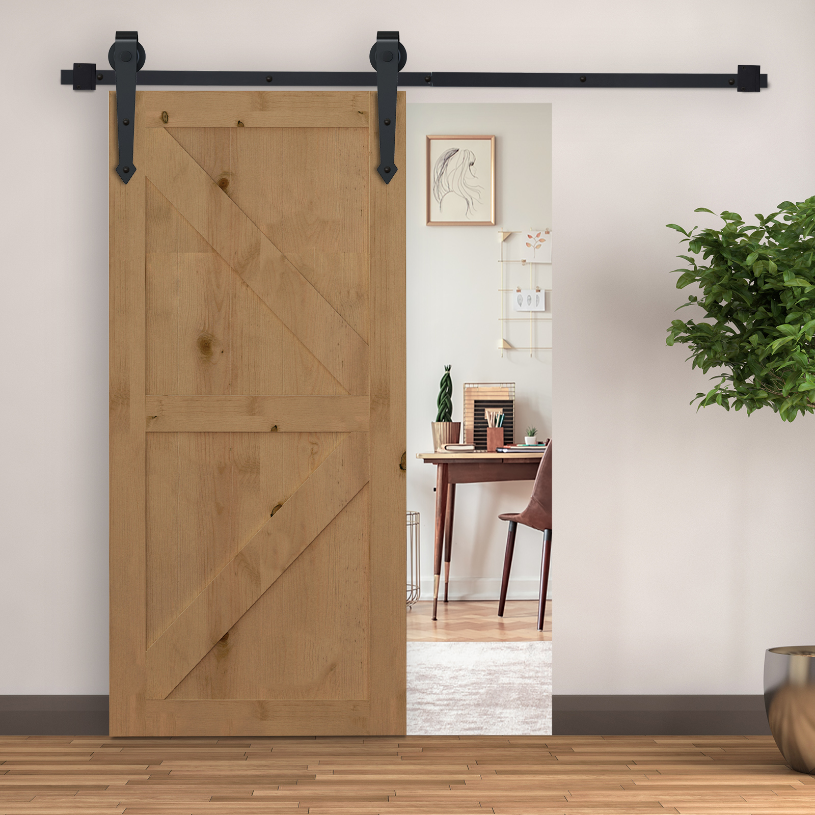 Liukuoven asennussarja, rustiikkinen design, musta, 200 cm, hiiliteräs - Image 7