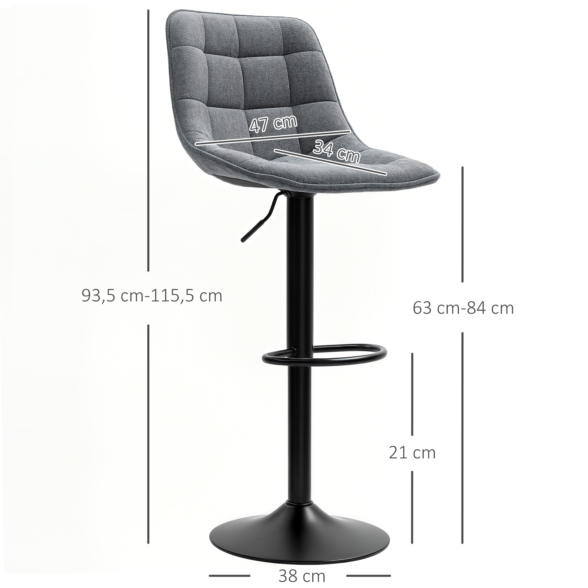 Modernūs baro krėslai, 2 vnt. rinkinys, su atlošu, tamsiai pilki, 93,5-115,5 cm - Image 3