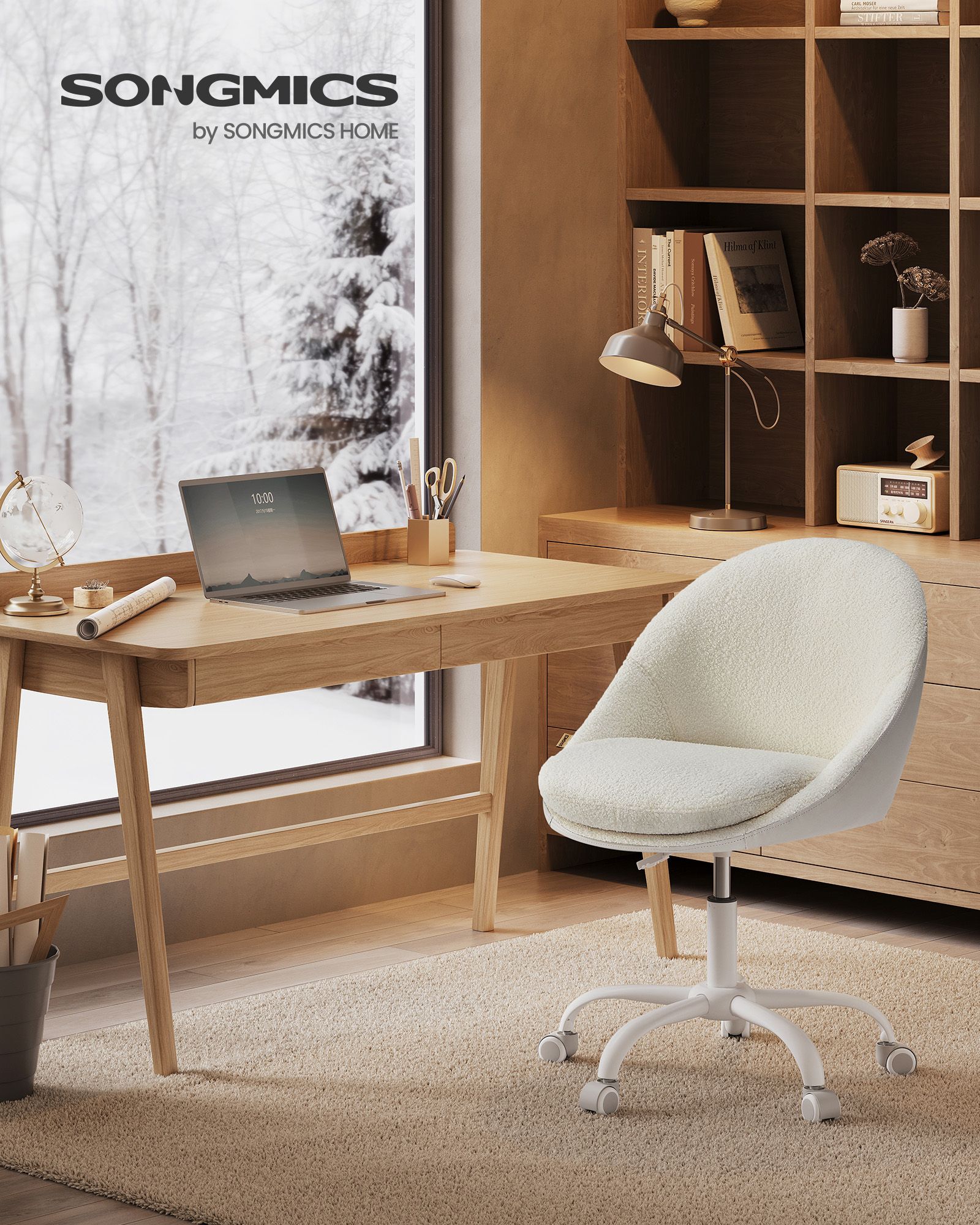 Kotitoimistotuoli cappuccino-beige ja luonnonvalkoinen, 56 x 60 x 83,3–93,3 cm - Image 2