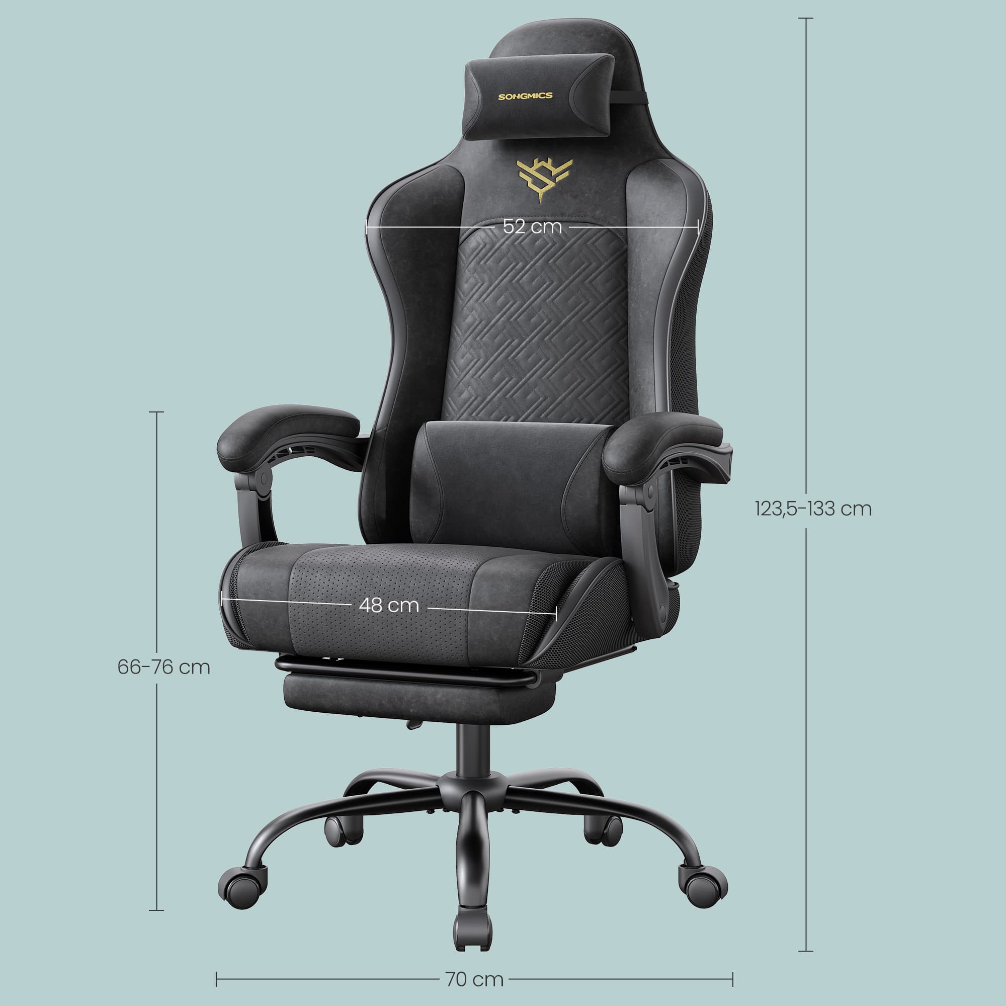 Pelituoli jalkatuella, musta, 70 x 70 x 123,5–133 cm, enintään 150 kg - Image 7
