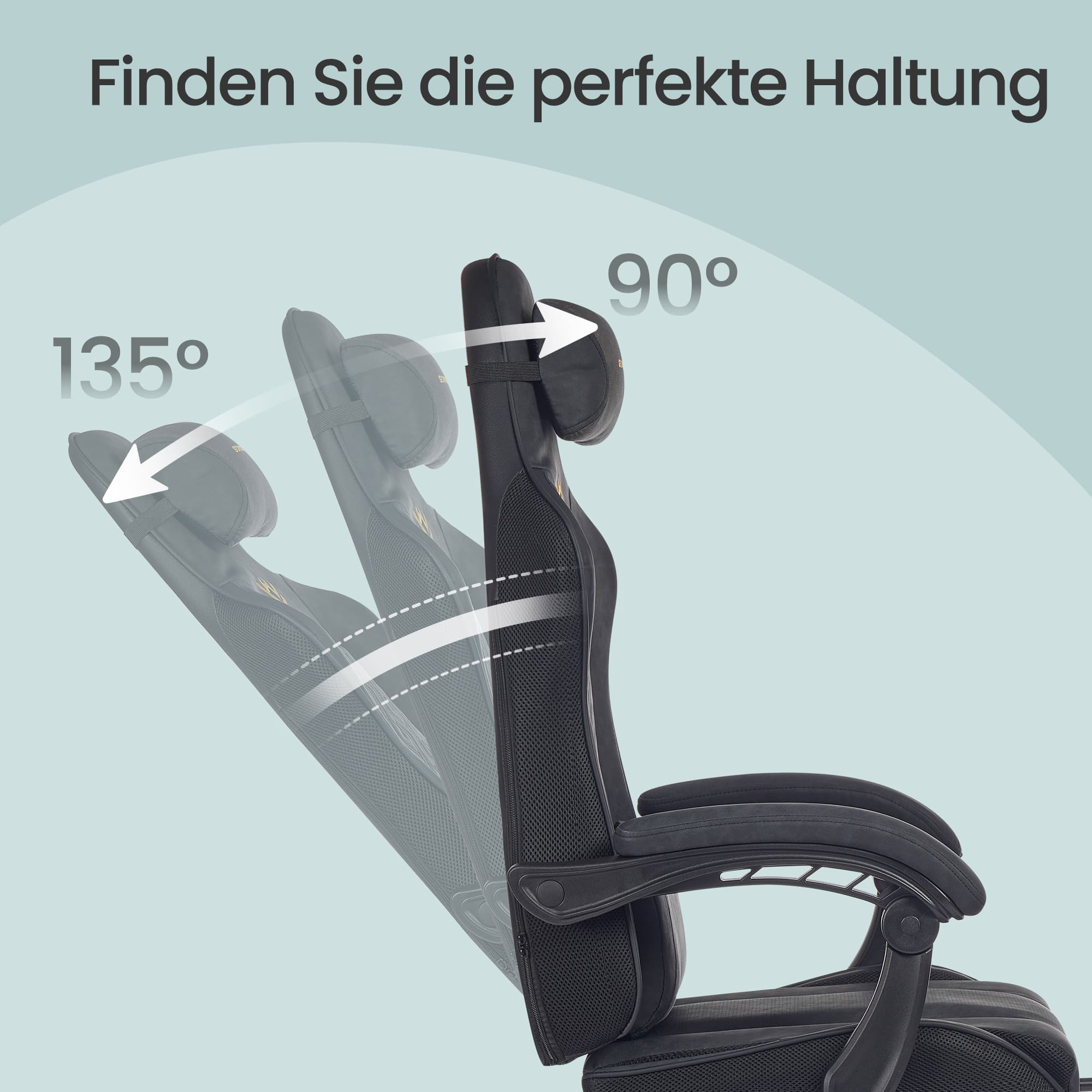 Pelituoli jalkatuella, musta, 70 x 70 x 123,5–133 cm, enintään 150 kg - Image 6