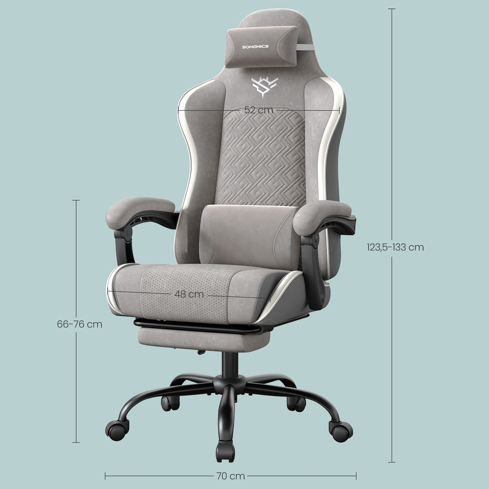 Pelituoli jalkatuella, harmaa, 70 x 70 x 123,5–133 cm, enintään 150 kg - Image 7