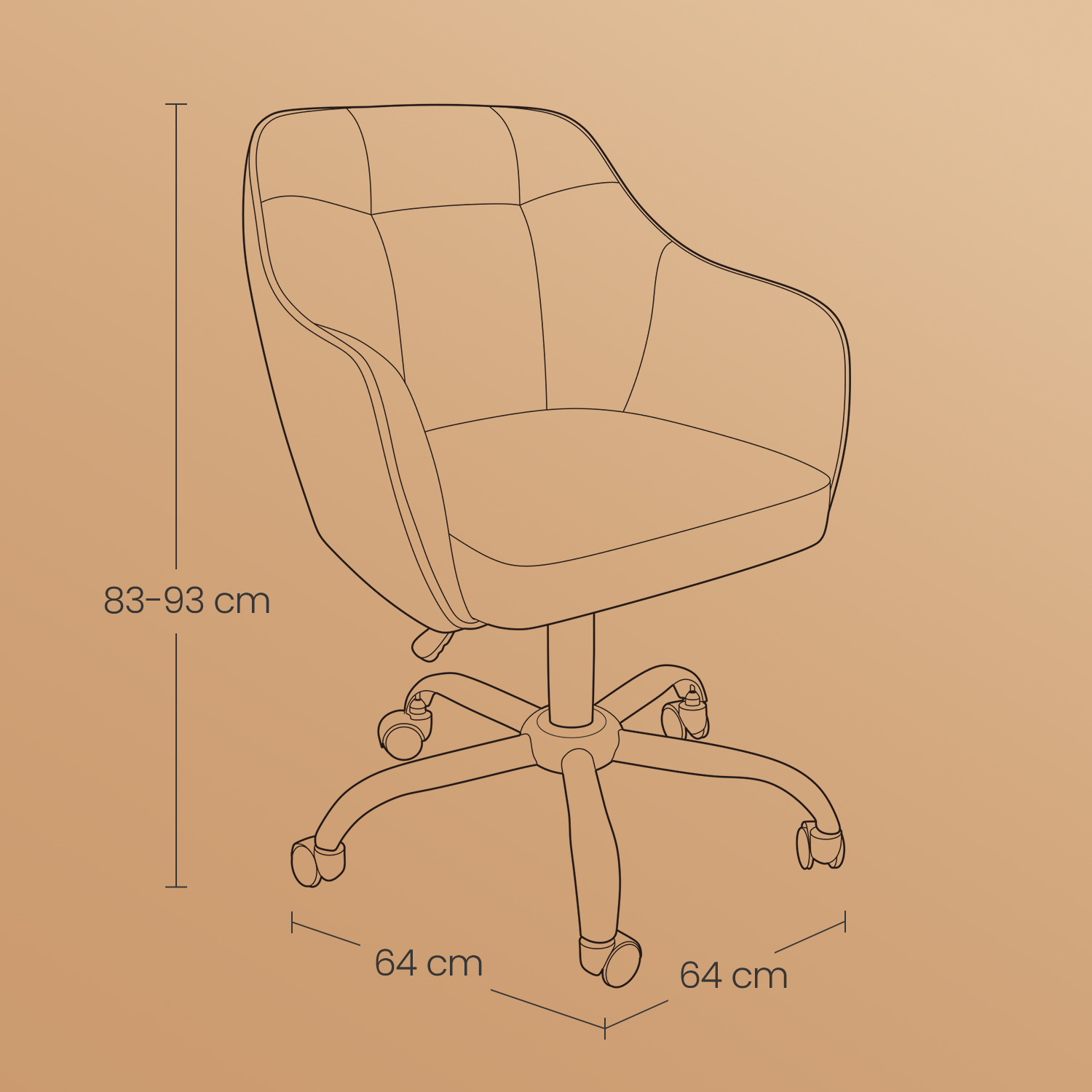 Biuro kėdė su reguliuojamu aukščiu, mėlyna, 64 x 64 x 83–93 cm, apkrova iki 110 kg - Image 5