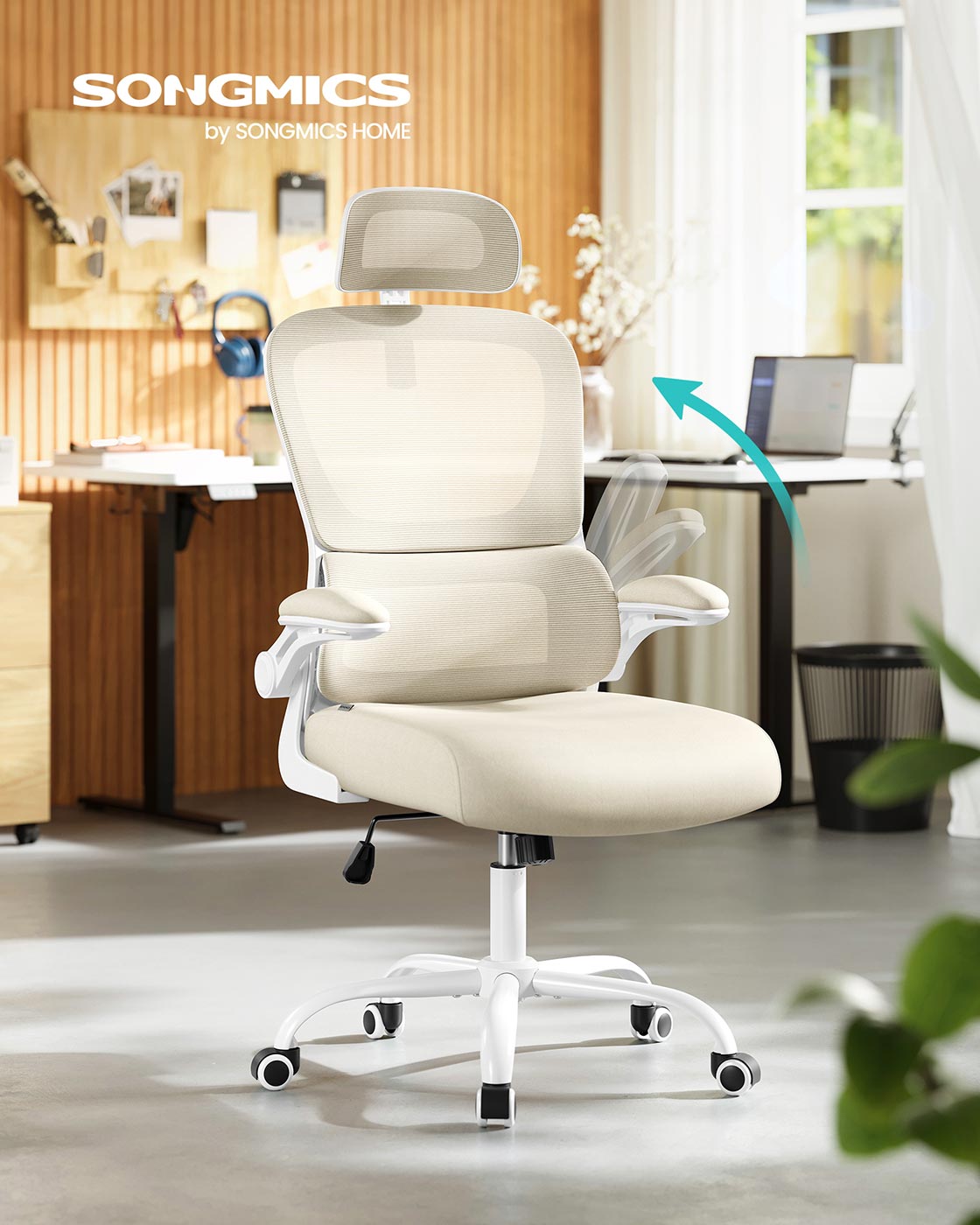 Toimistotuoli verkkokankaalla, beige, 64 x 71,5 x 116–135 cm - Image 2