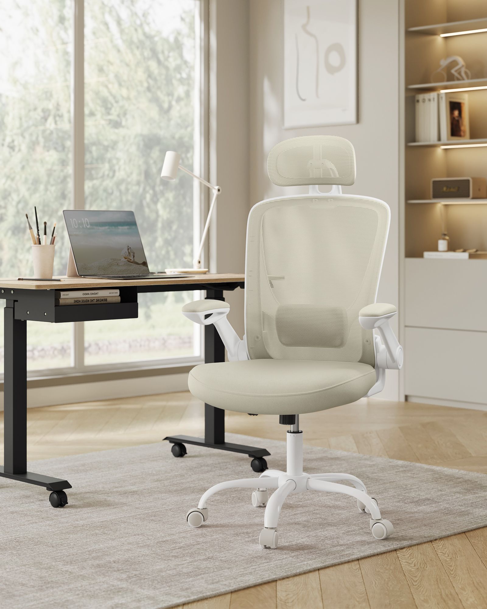 Työtuoli verkkoselkänojalla, cappuccinonbeige, 64 x 64 x 115-130 cm - Image 2