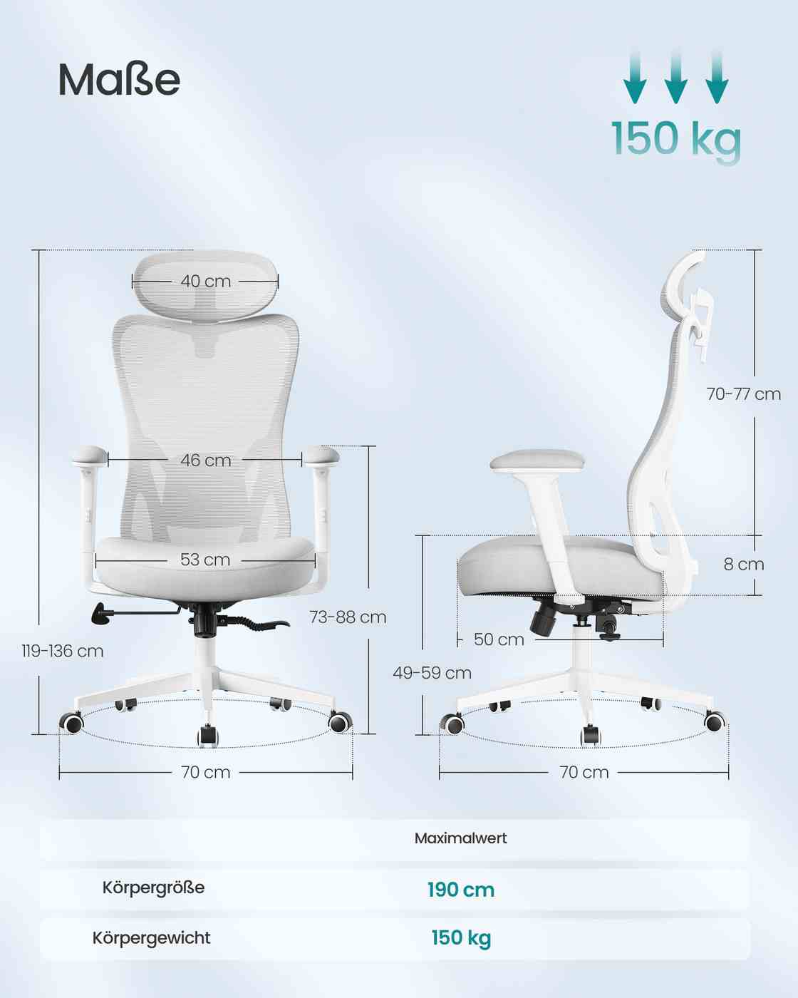 Biroja krēsls ar regulējamu jostas un galvas balstu, pelēkbrūns, 70 x 70 x 119–136 cm - Image 3