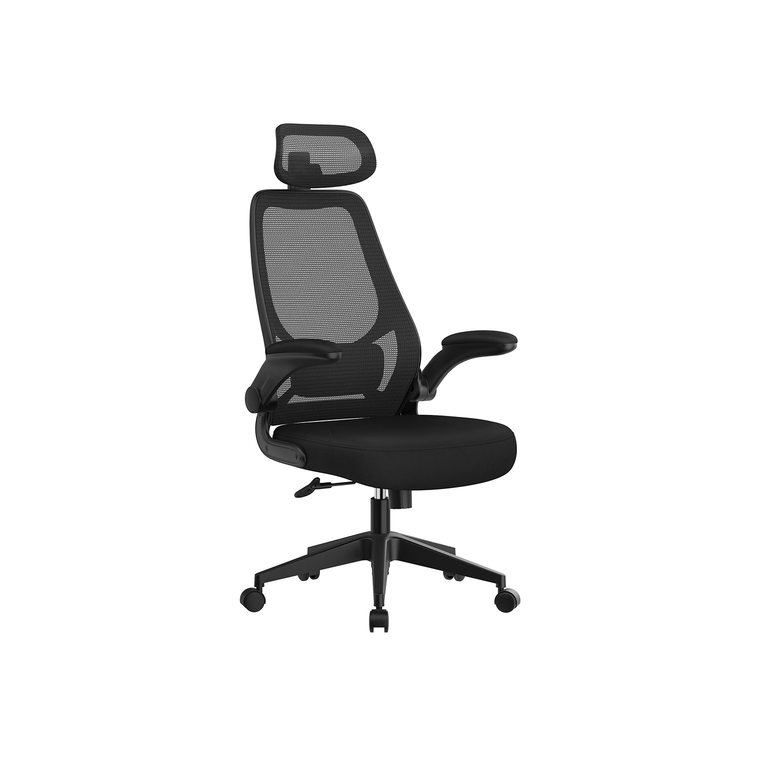 Kontoritool reguleeritavate käetugede ja peatoega, must, 64 x 62 x 117–127 cm