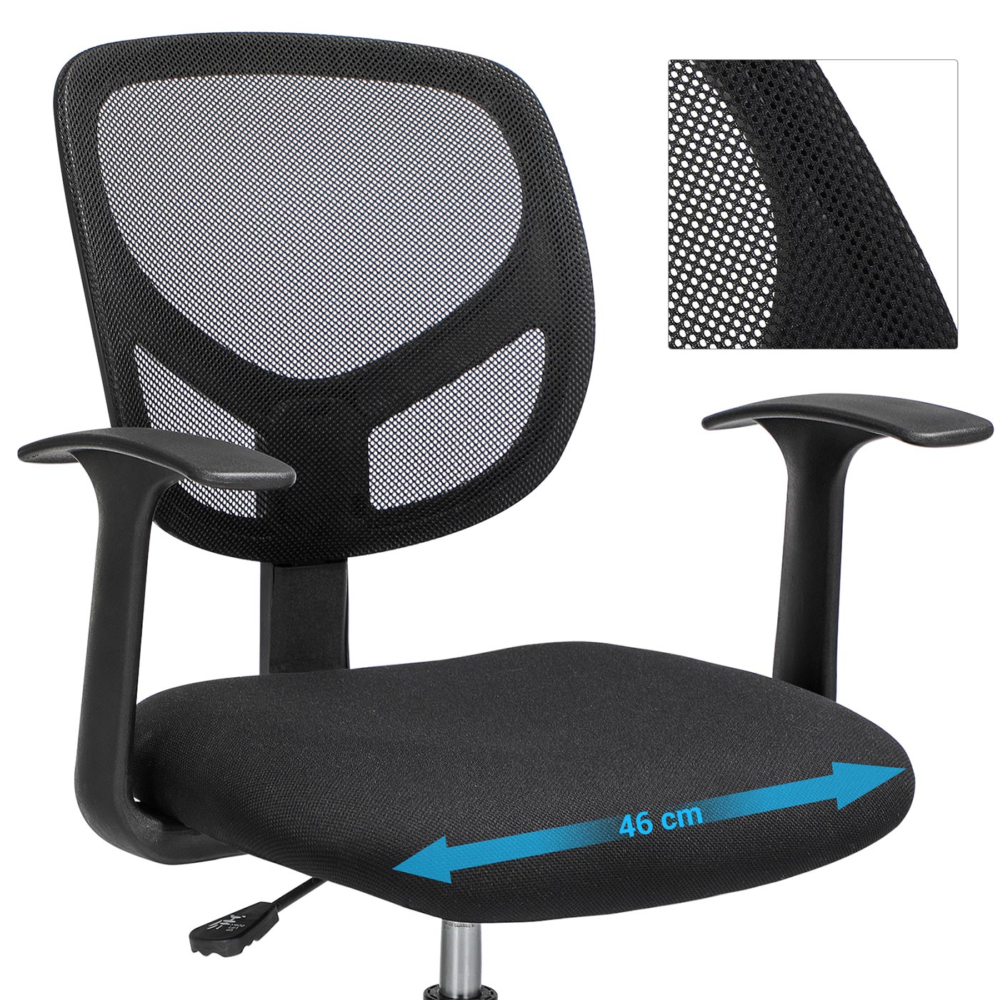 Toimistojakkara käsinojilla ja verkkoselkänojalla, musta, istuinkorkeus 51,5-71,5 cm - Image 4