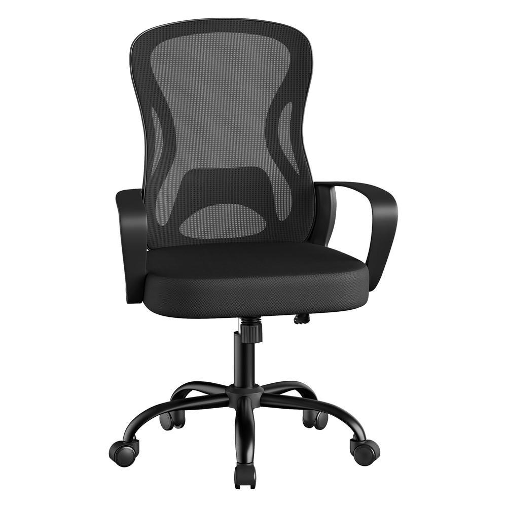 Võrkkattega bürootool kiikemehhanismiga, must, 60 x 60 x 95,5–105,5 cm