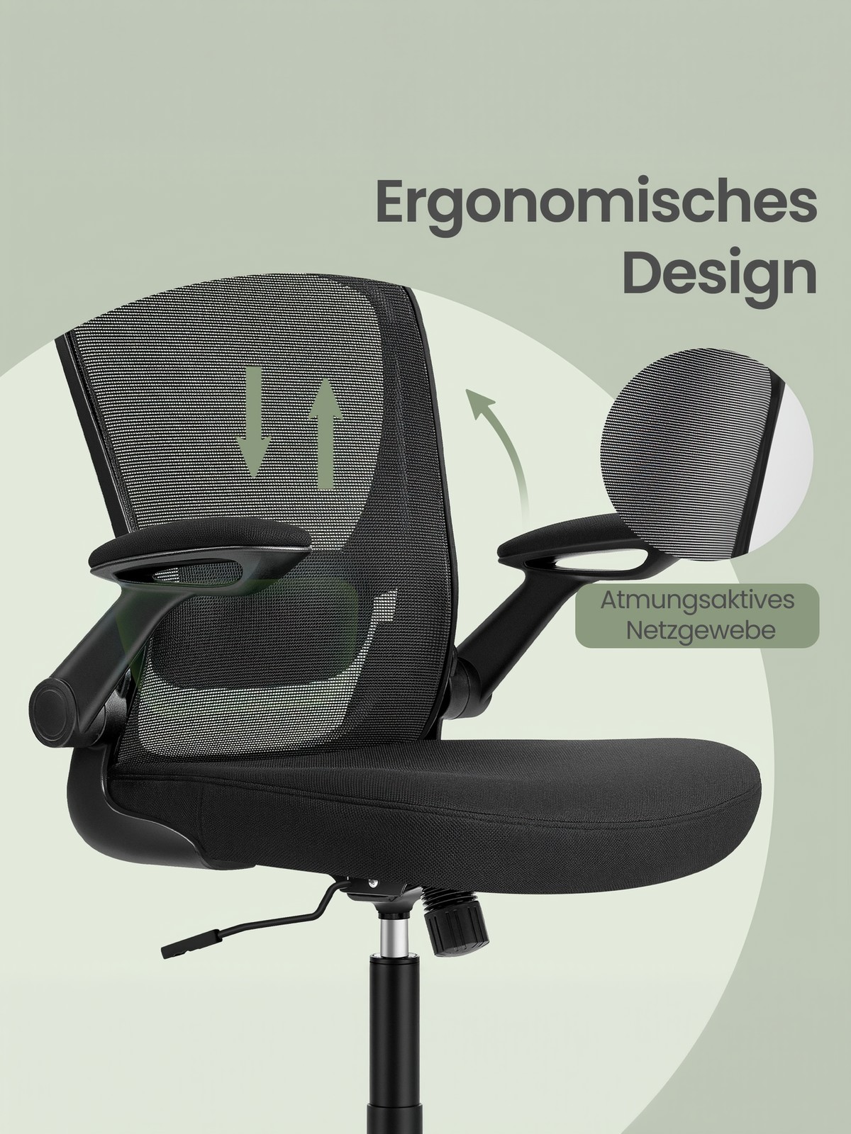 Ergonominė biuro kėdė su tinkline atrama, supimo funkcija, juoda, 62 x 62,4 x 120,4 cm - Image 5