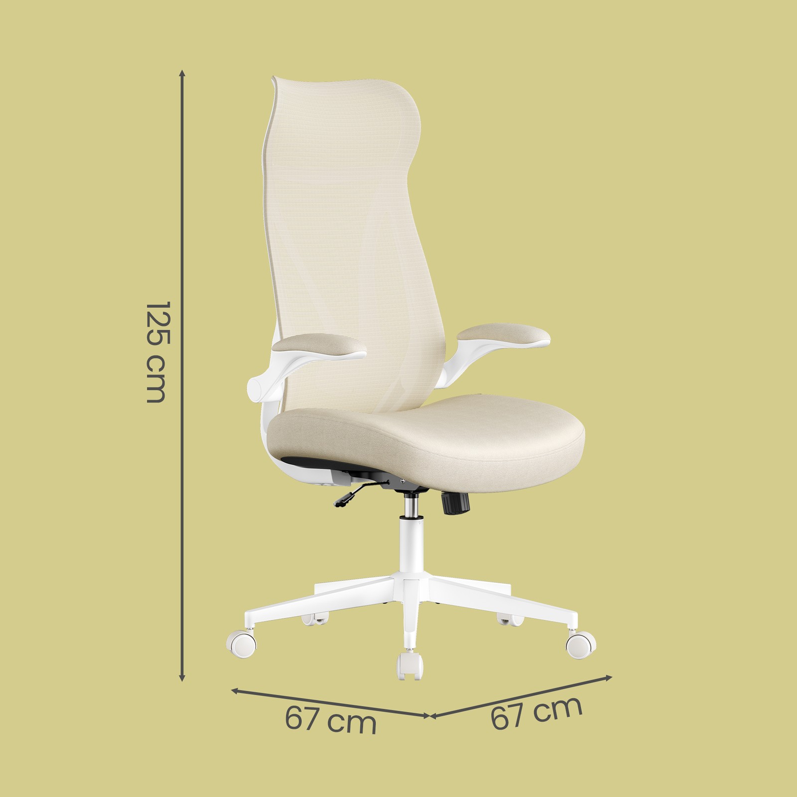 Toimistotuoli niskatuella ja nostettavilla käsinojilla, beige, 67 x 67 x 125 cm - Image 3