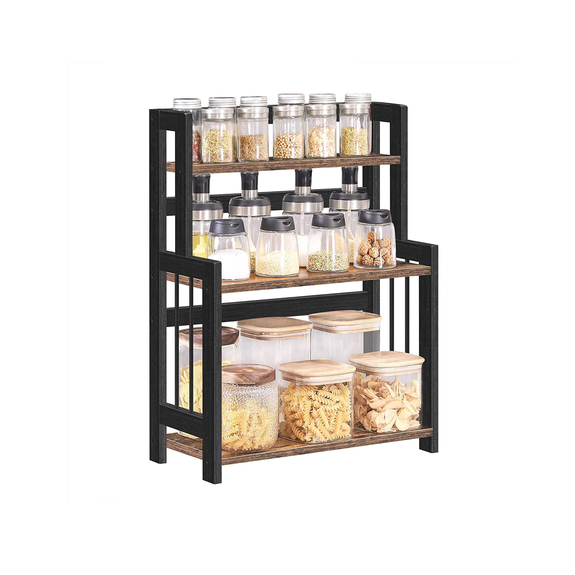 Maustehylly, 3 tasoa, 41 x 18 x 53 cm, MDF ja bambu, vintage-ruskea-musta - Image 8