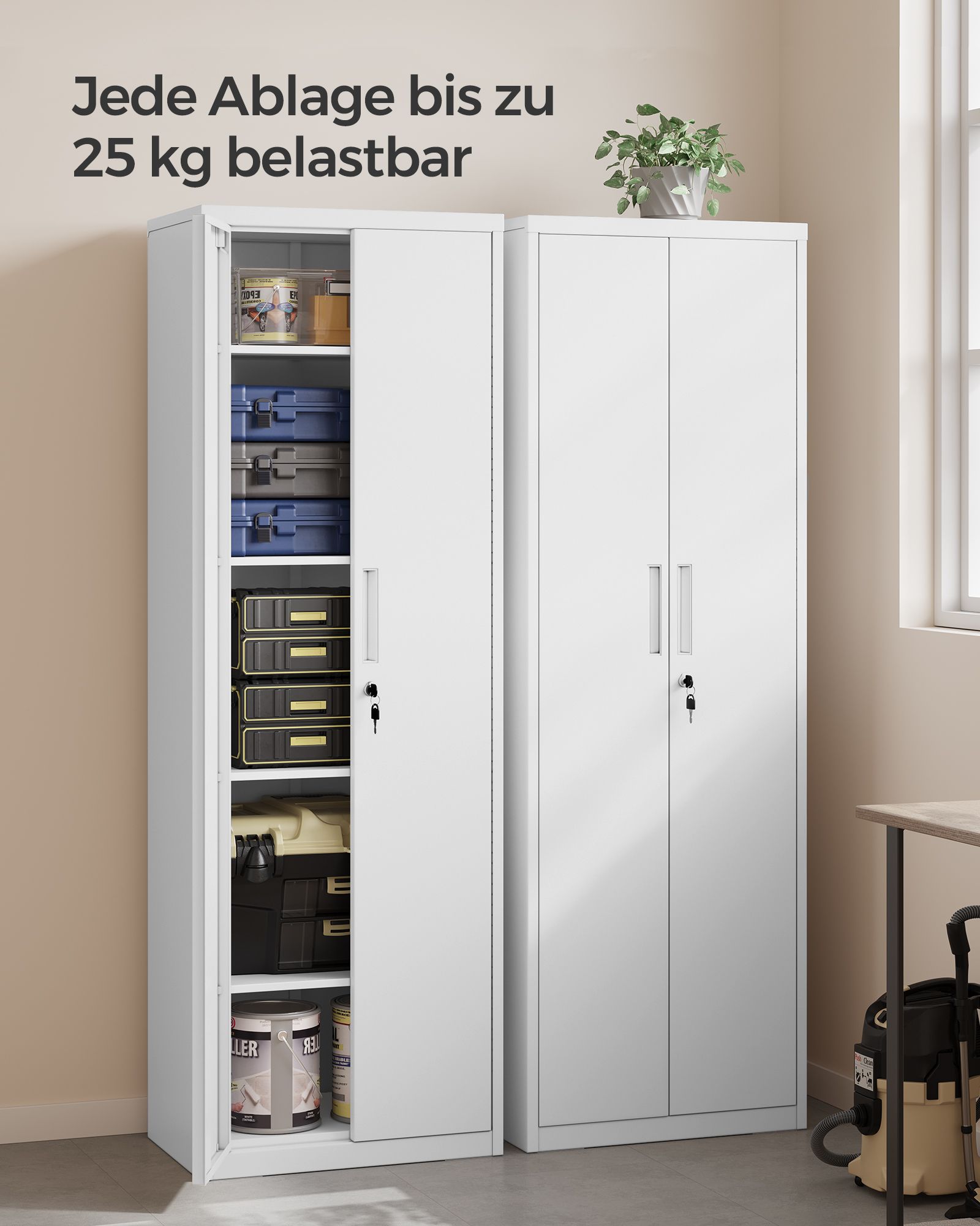 Dokumentu skapis ar 5 plauktu līmeņiem, tērauda, matēti balts, 40 x 60 x 180 cm - Image 4